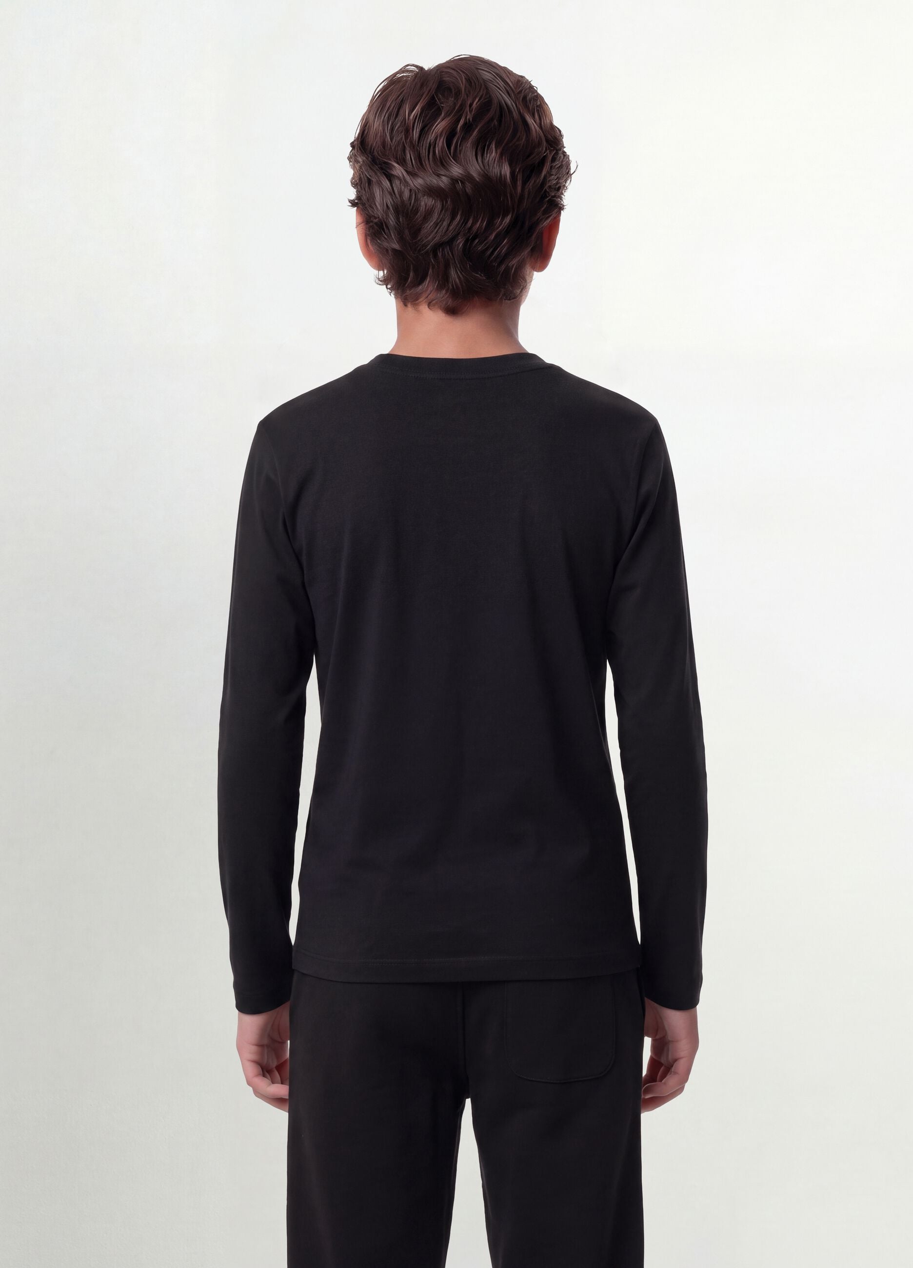 Black regular-fit stretch organic cotton T-shirt for boys