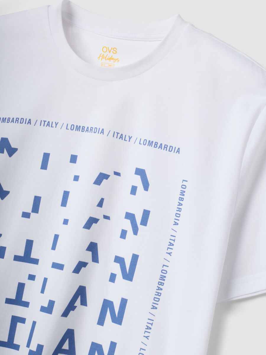 White pure cotton T-shirt with graphic print, regular fit_5