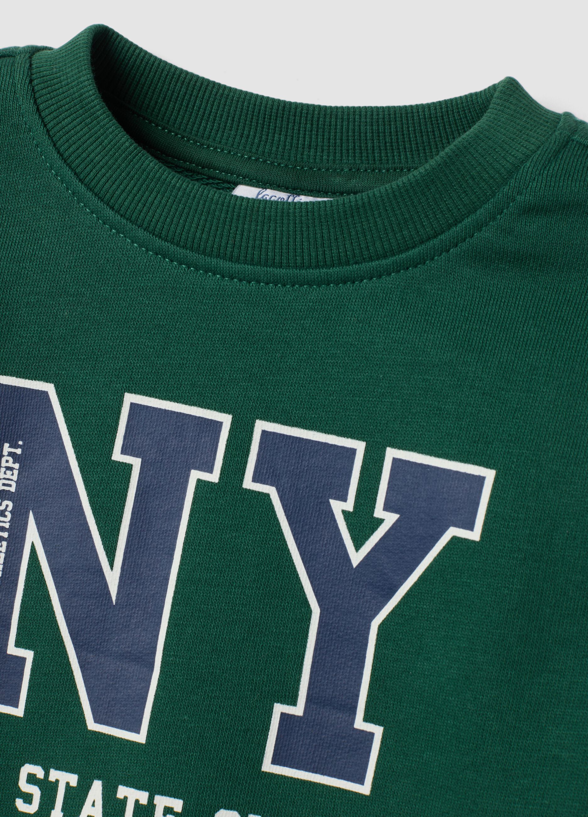 Green pure cotton crew-neck jogger set for baby boy