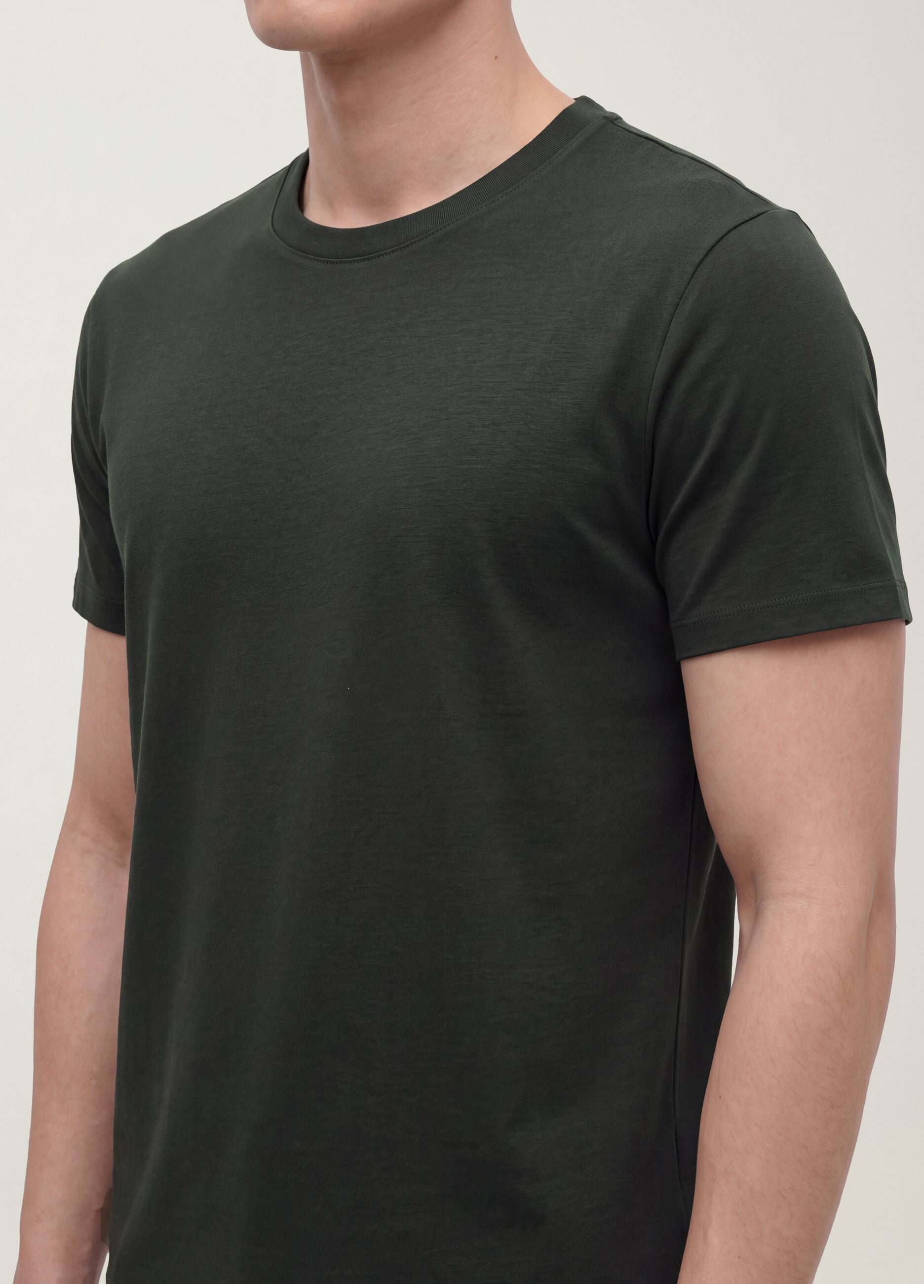 Grey mercerised pure cotton crew-neck T-shirt, regular fit