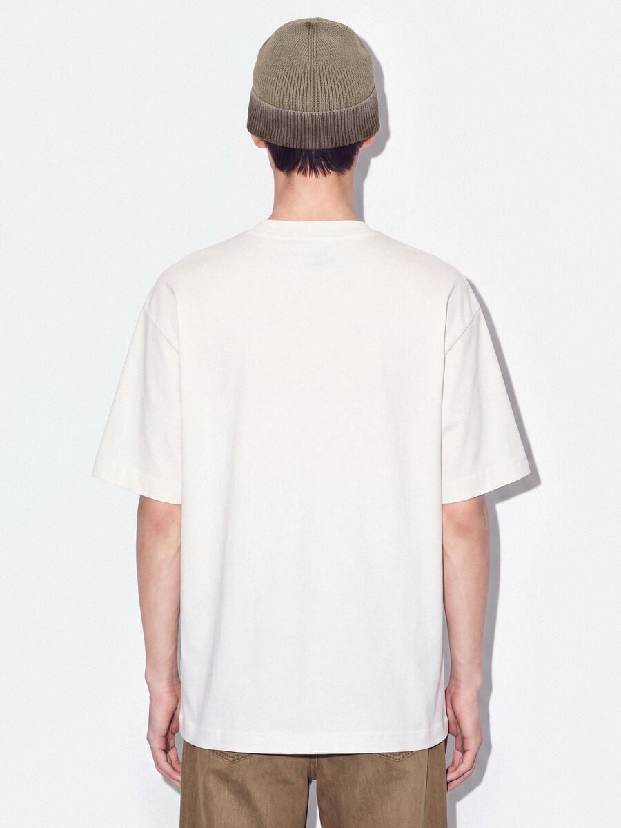 T-shirt bianca in puro cotone girocollo con taschino boxy fit_2
