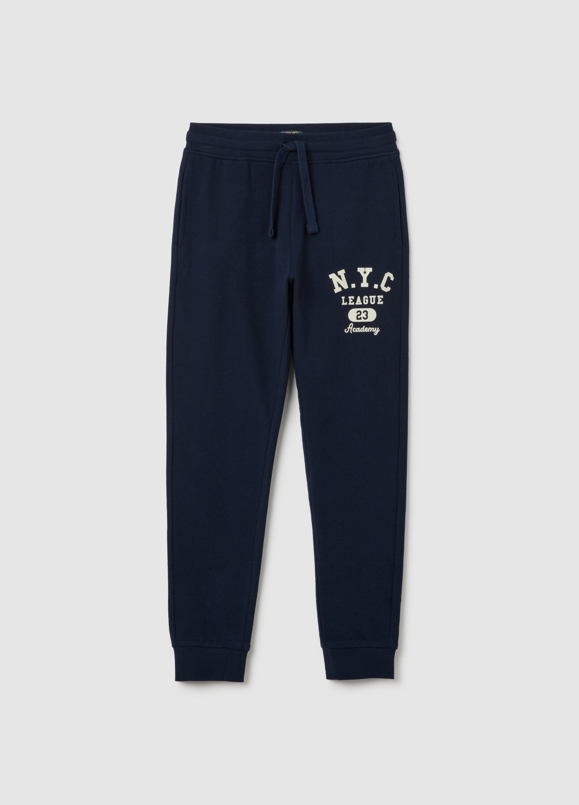 Boys' Blue Regular Fit Cotton Jogger Trousers