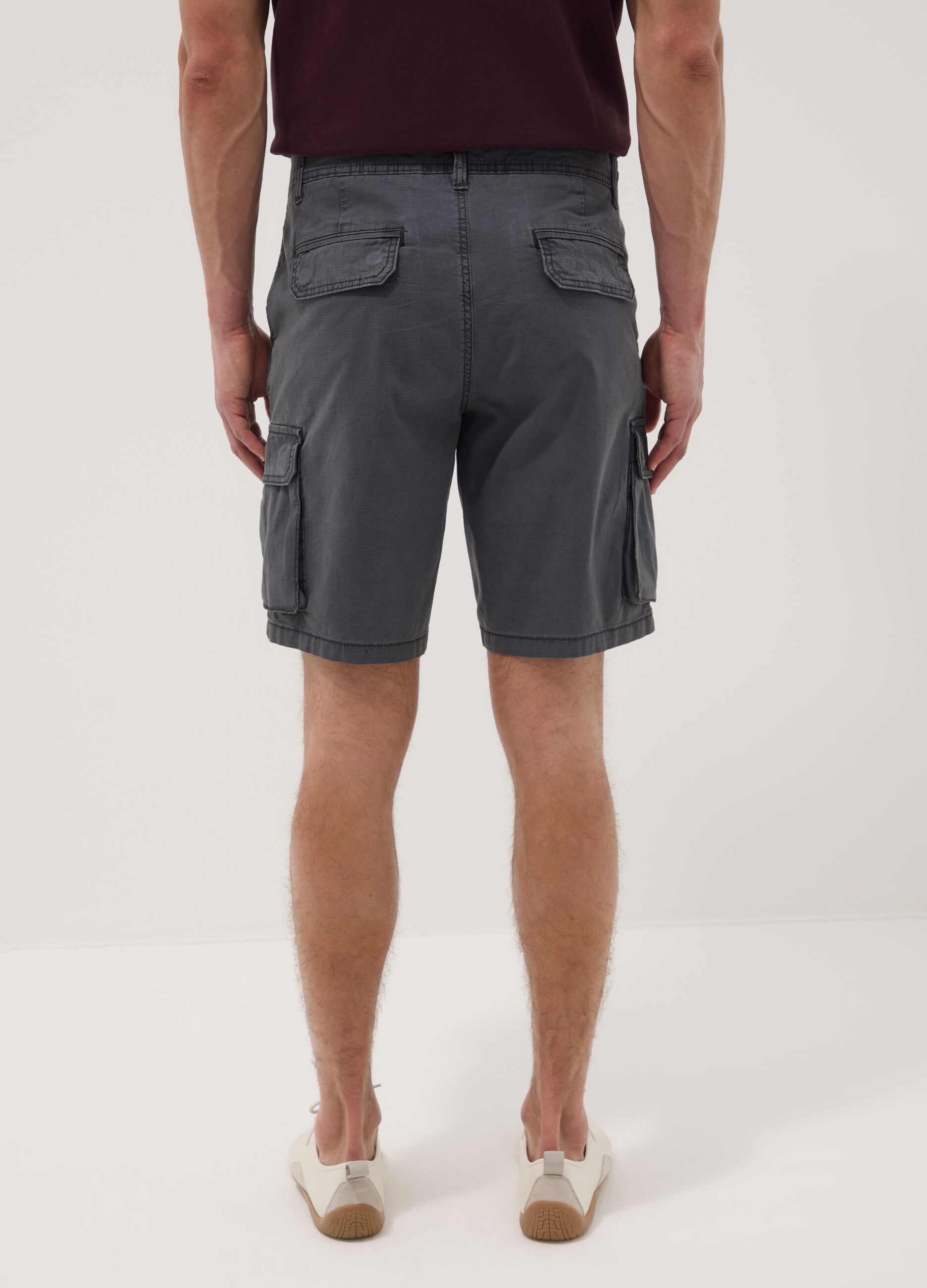 Grey stretch cotton cargo shorts