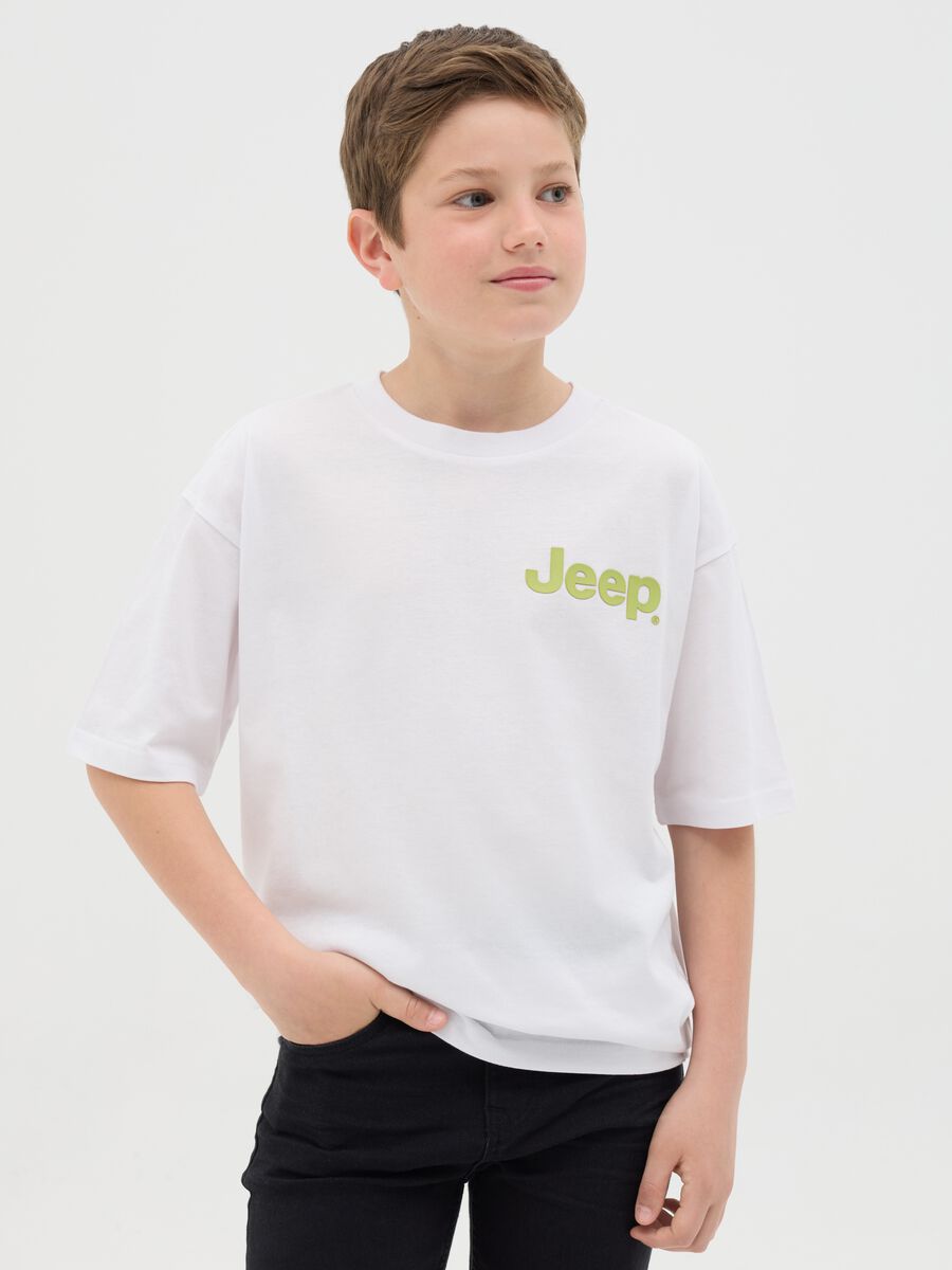Cotton T-shirt with off-road vehicle and logo print_0