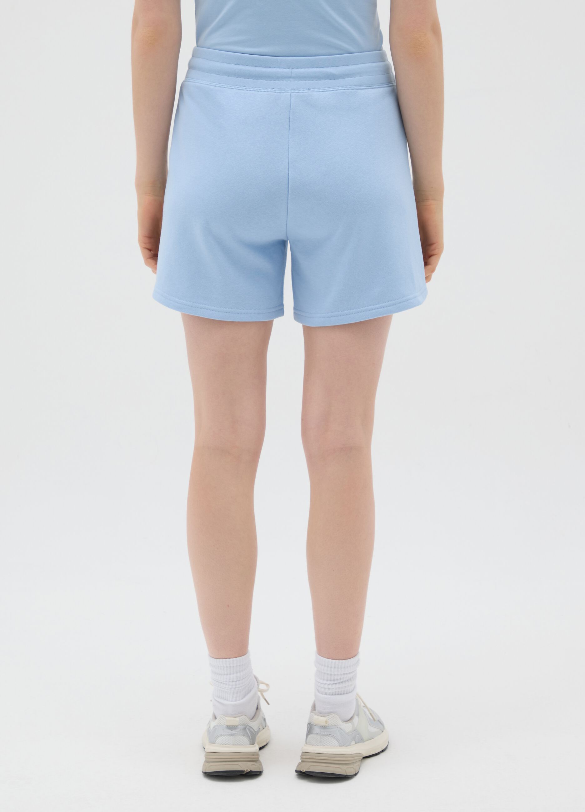 Women's blue cotton blend shorts, regular fit