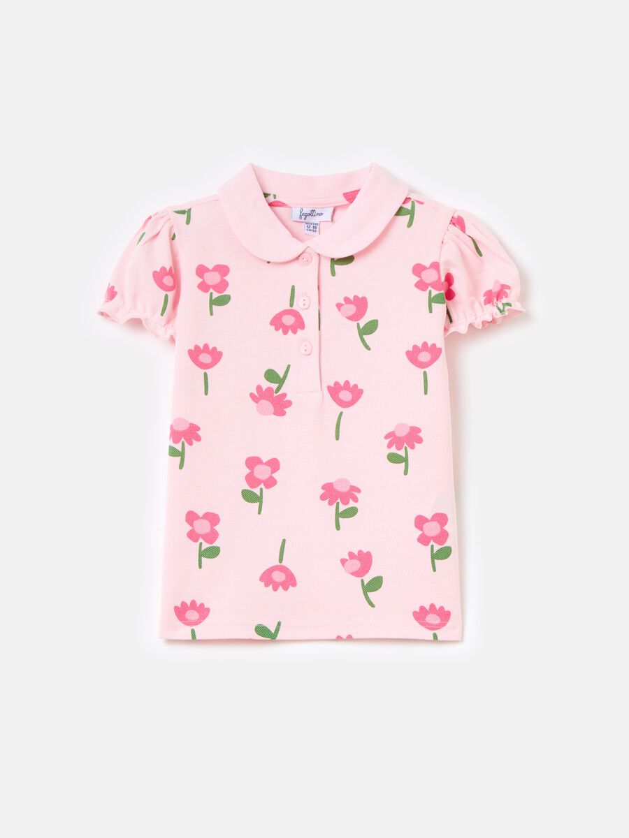 Piquet polo shirt with flowers print_0