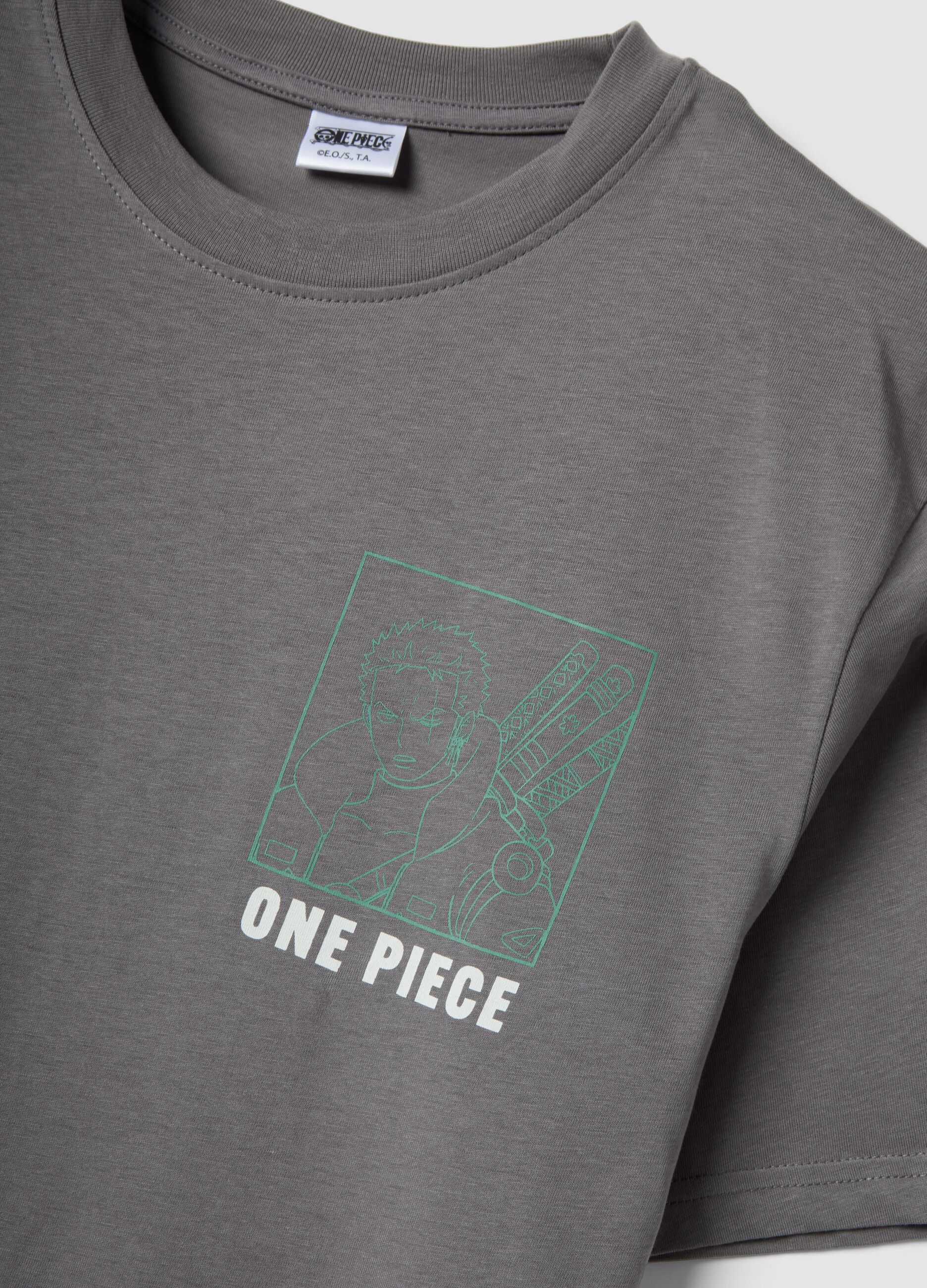 T-shirt grigia con stampa One Piece in puro cotone relaxed fit