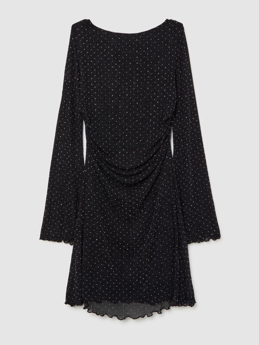 Abito corto nero con brillantini a maniche lunghe_5