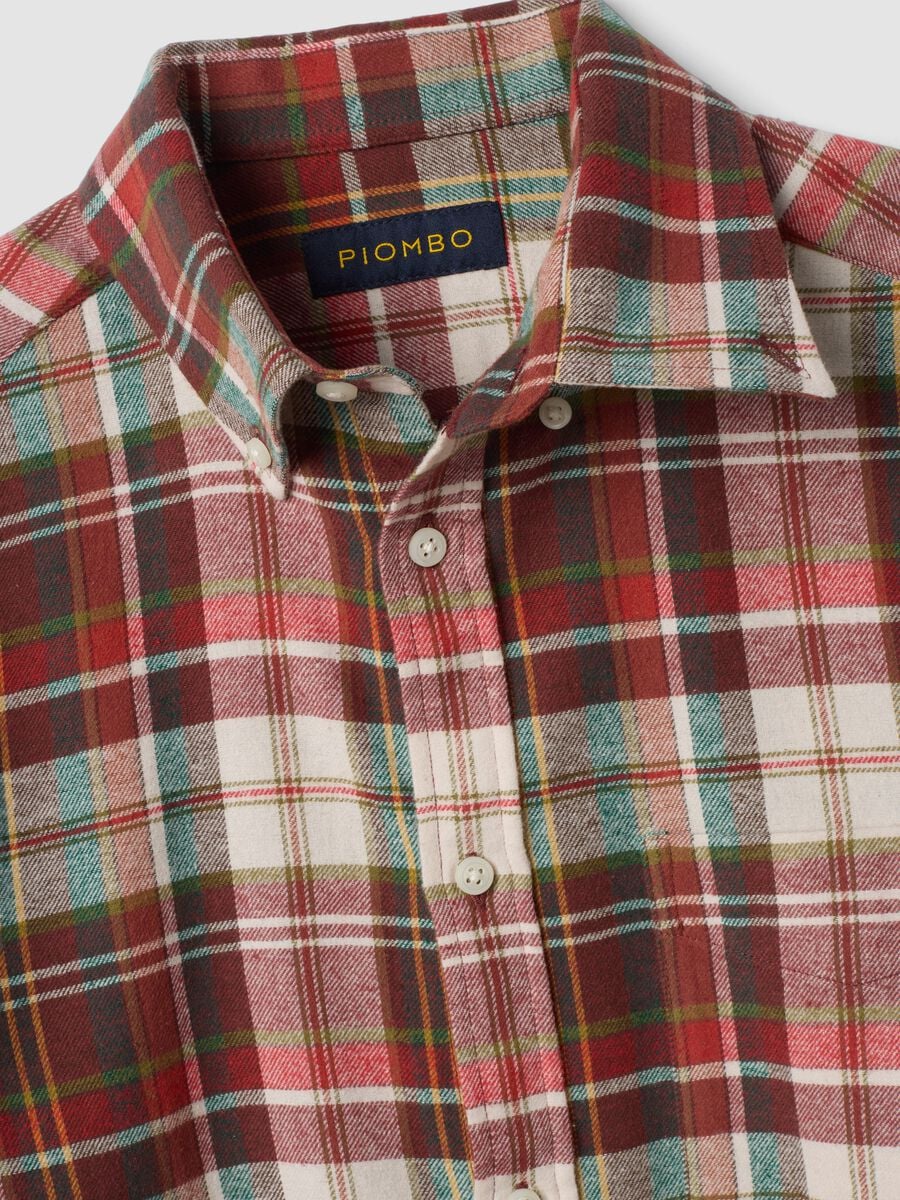 Camicia flanella arancione e verde in puro cotone a quadri regular fit_1
