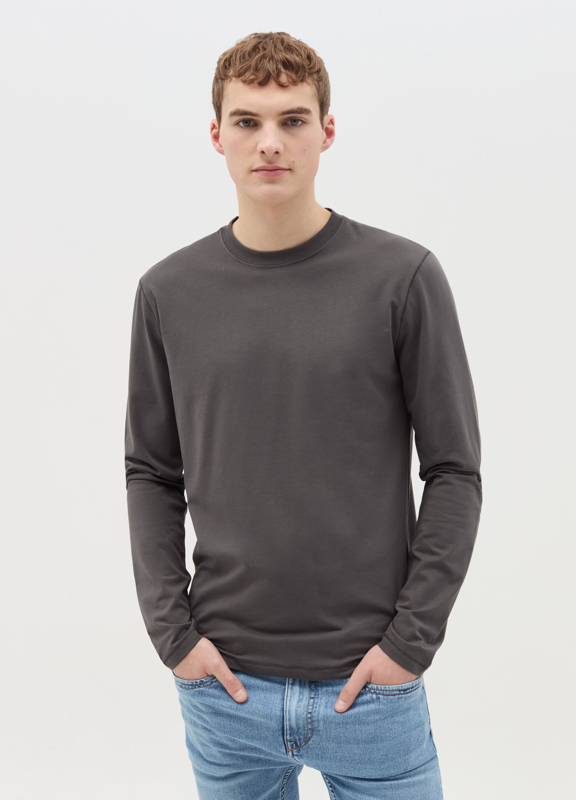 T-shirt a maniche lunghe in cotone stretch