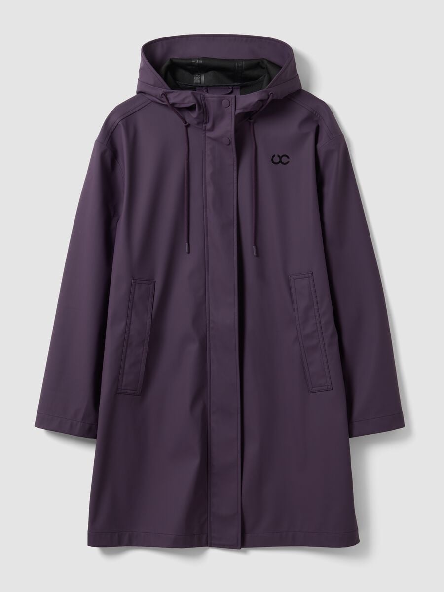 Giacca lunga viola con cappuccio e zip_4