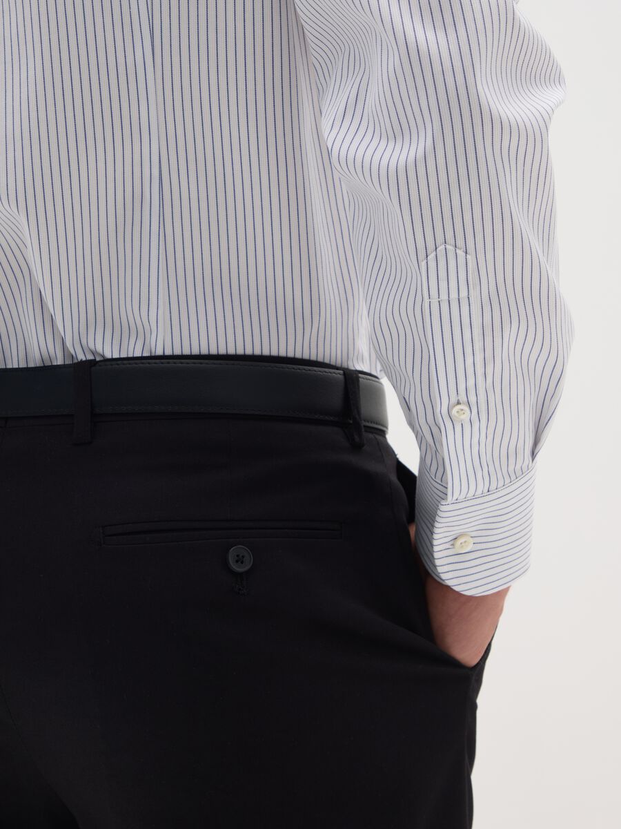 Light blue shirt with white stripes in pure cotton slim fit_3