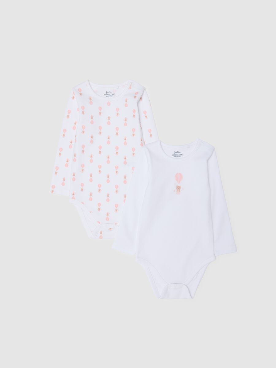 White and Pink Cotton Bodysuit for Girls_0
