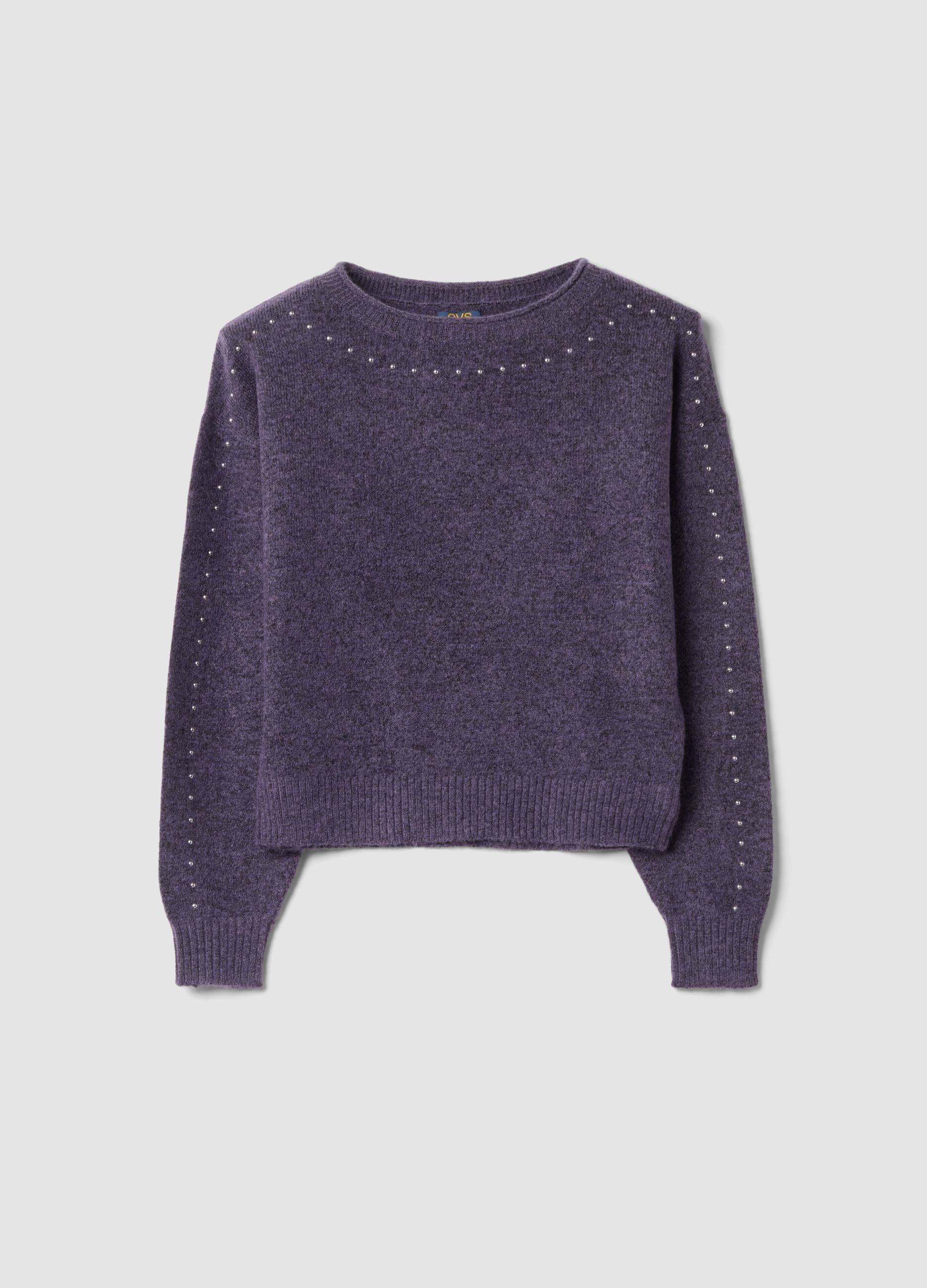 Purple stretch-wool jumper with oversized boat neckline