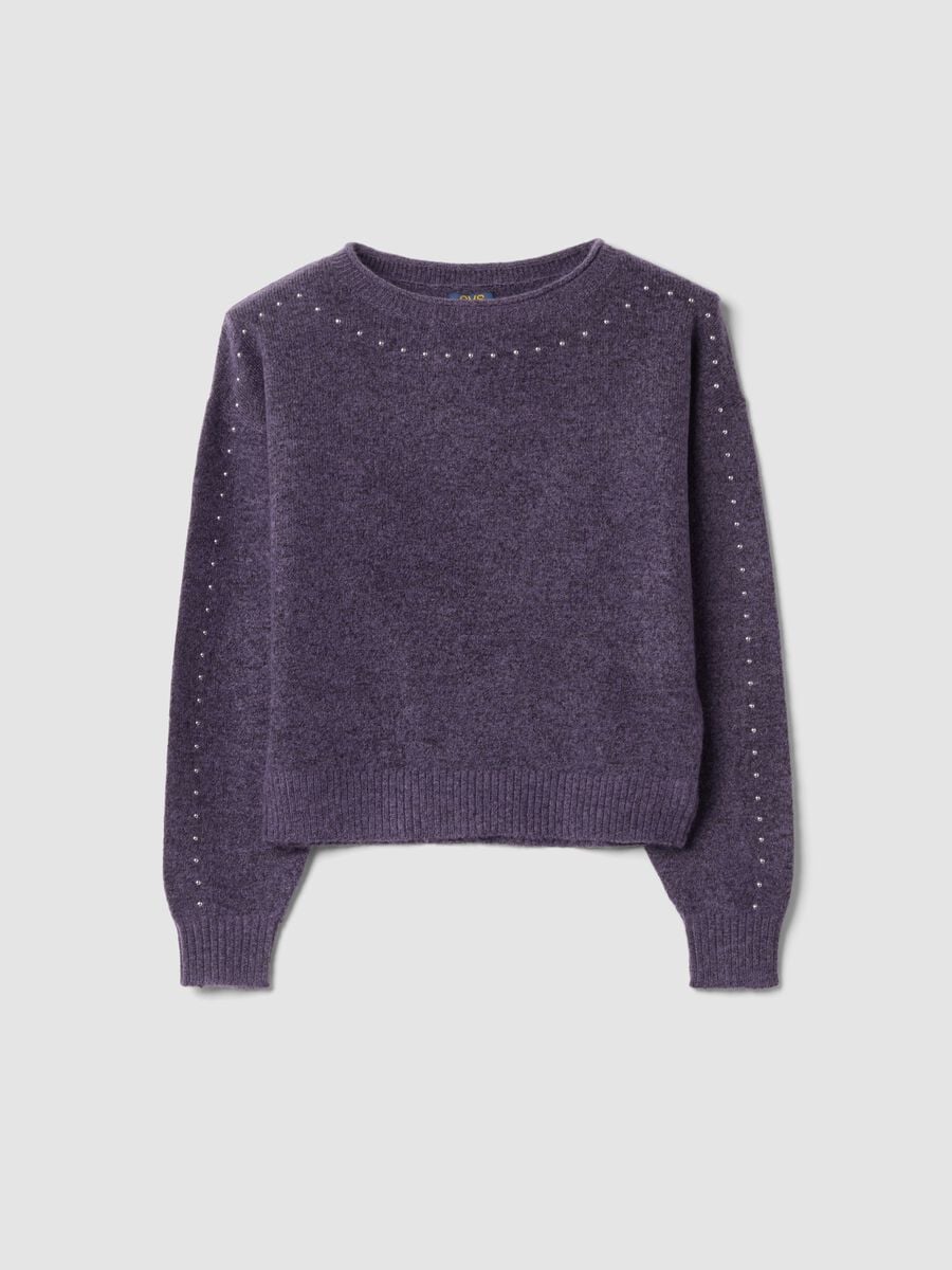 Purple stretch-wool jumper with oversized boat neckline_0