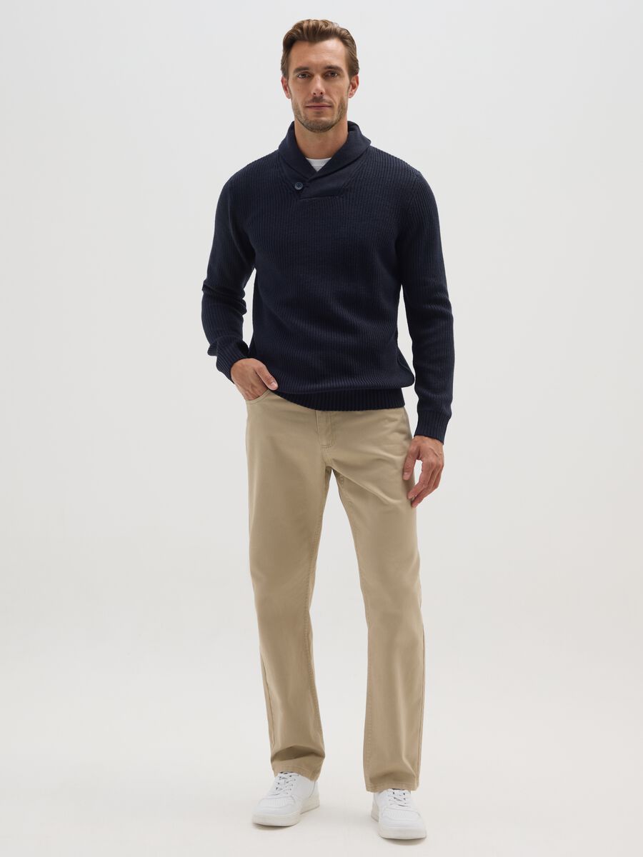 Blue sweater with shawl collar regular fit_1