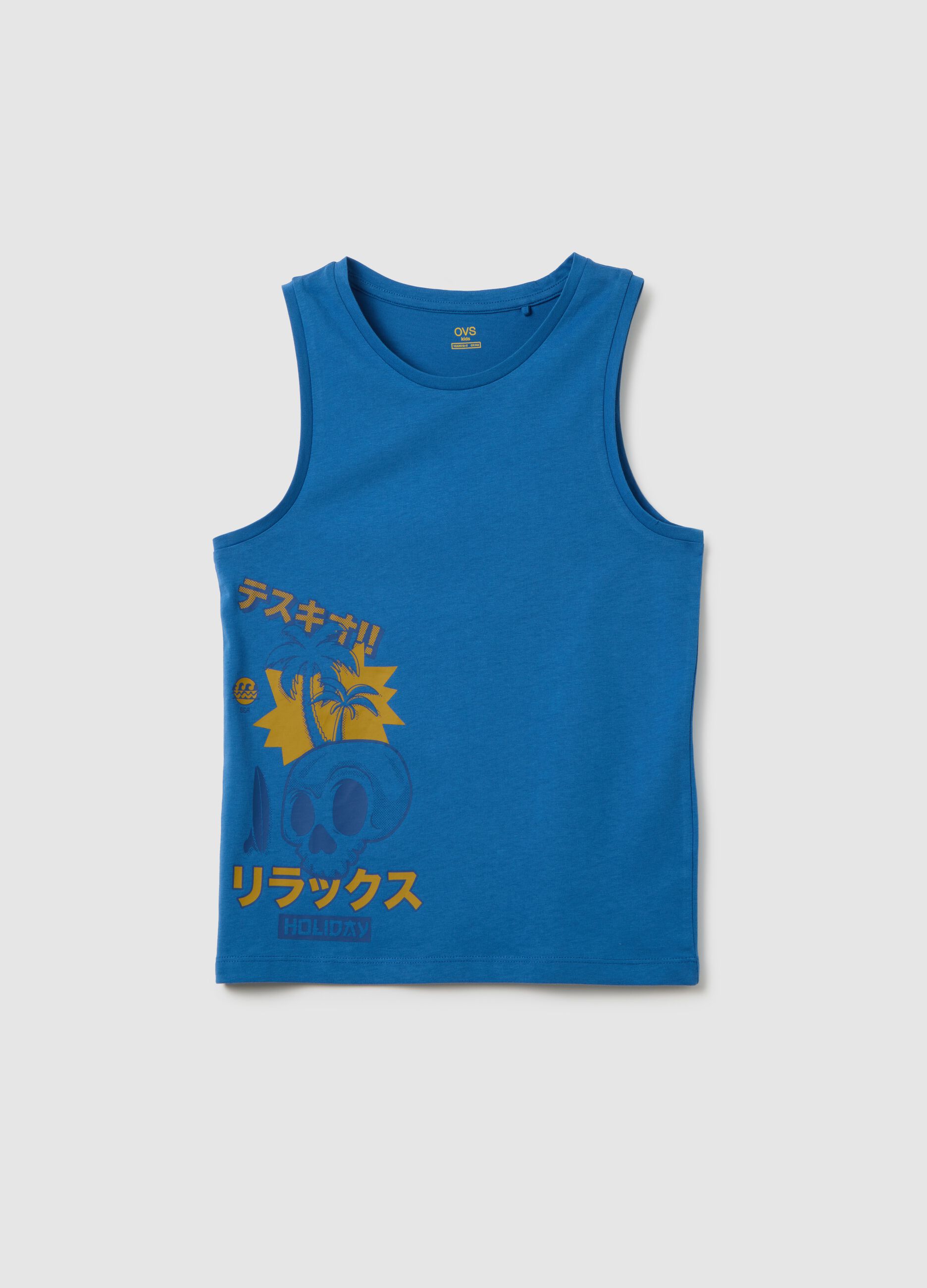 Boy's regular fit blue cotton tank top