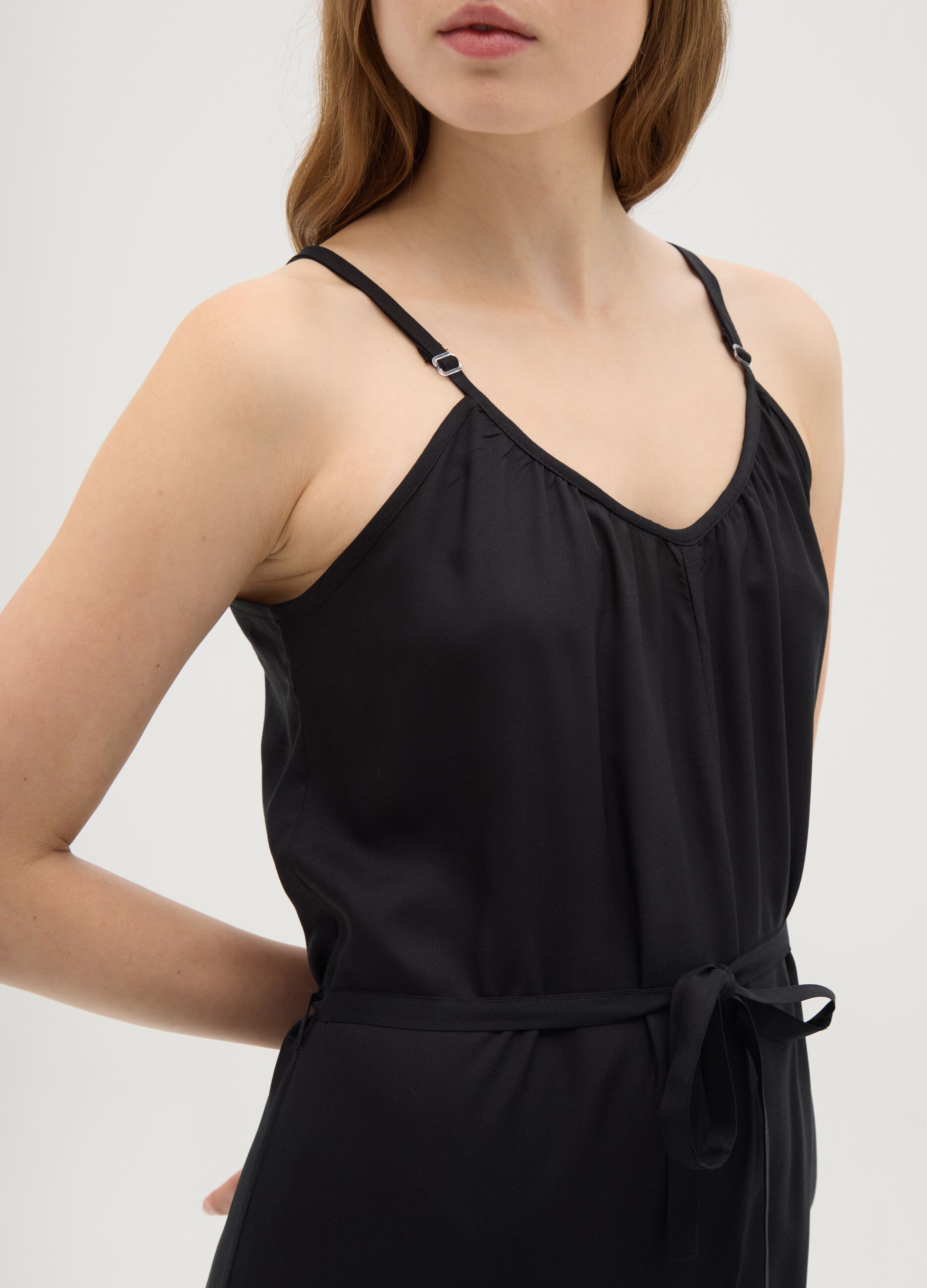 Women's jumpsuit in pure black viscose wide fit