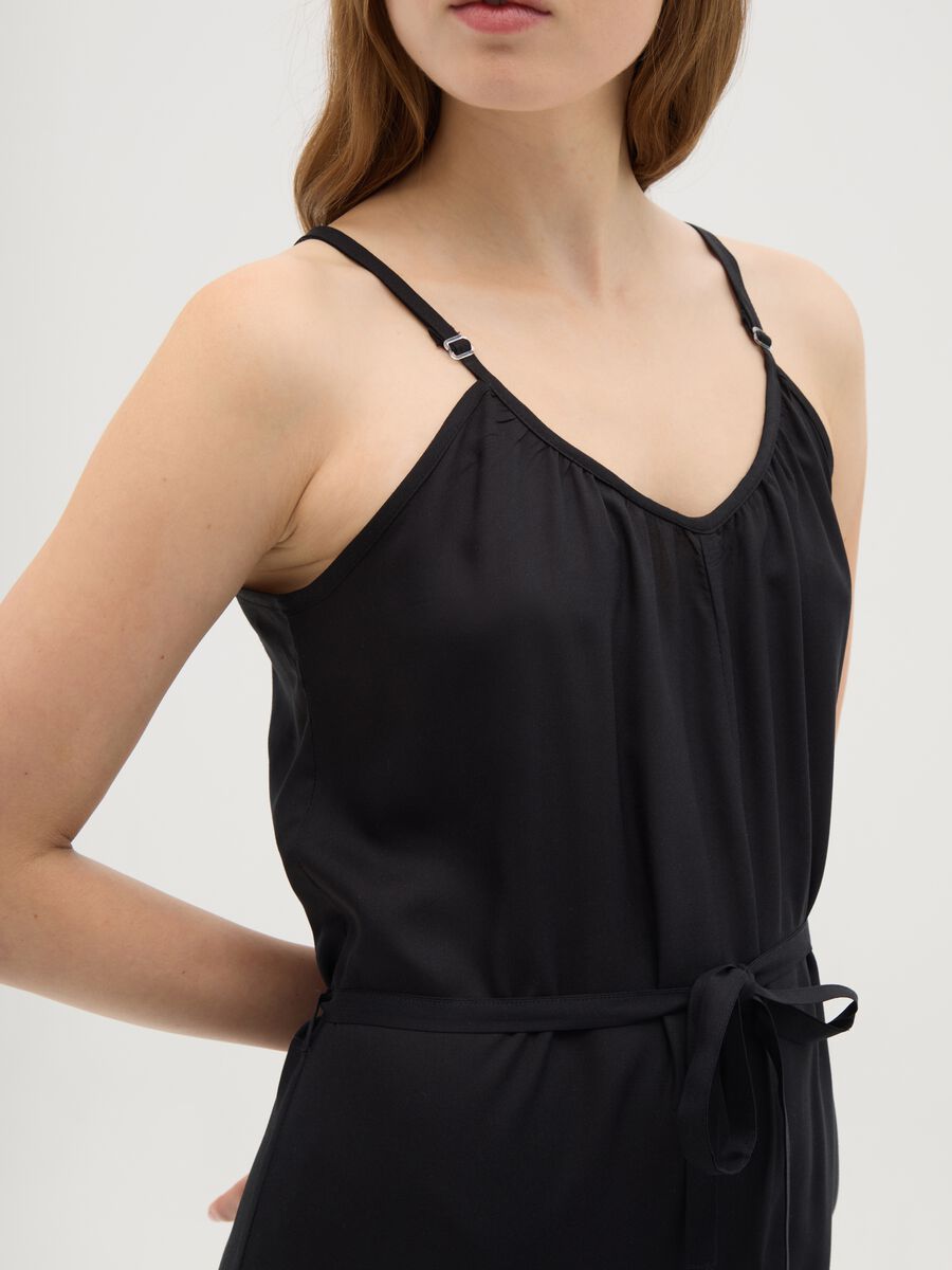 Women's jumpsuit in pure black viscose wide fit_2