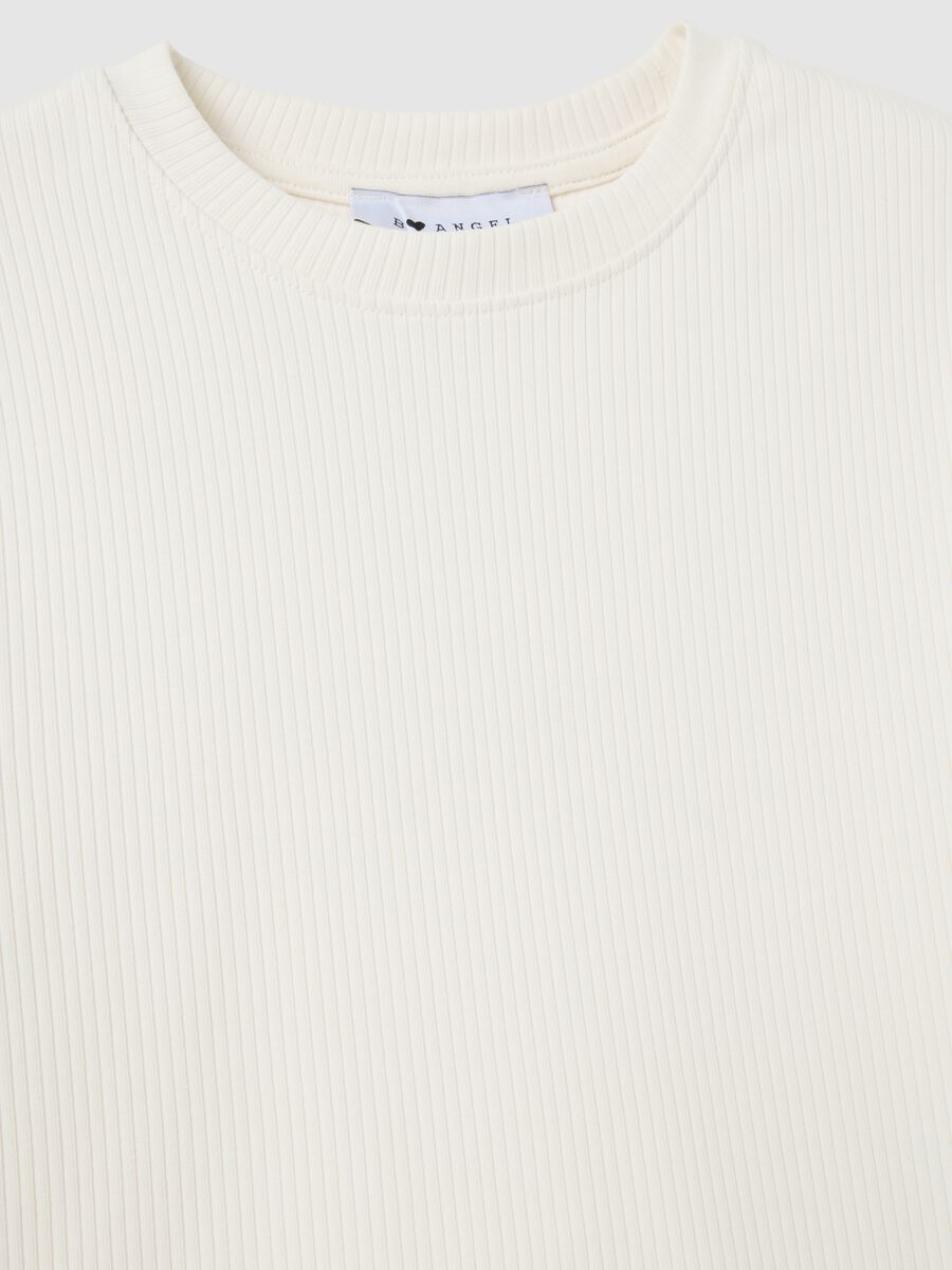 Women's fitted white ribbed cotton T-shirt_5