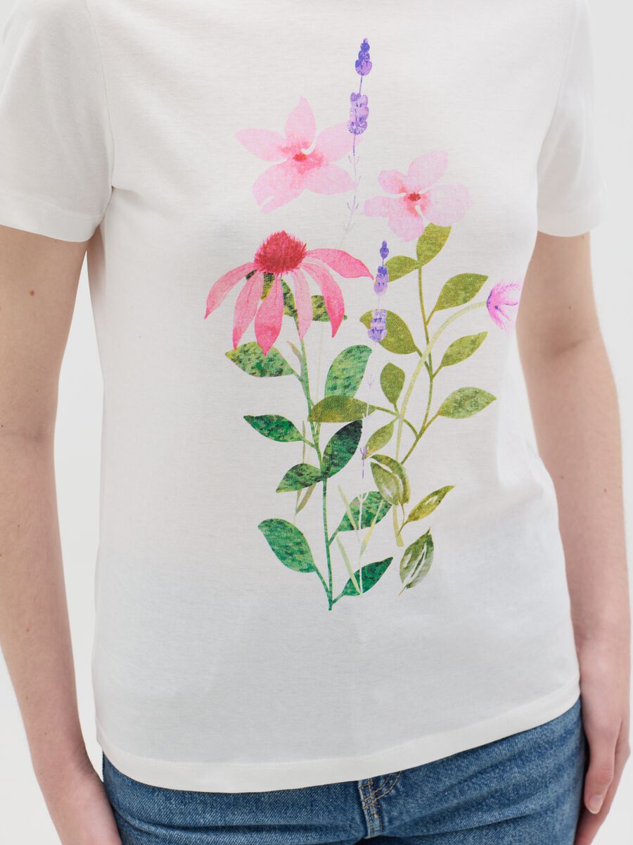 White cotton T-shirt with flowers print_2