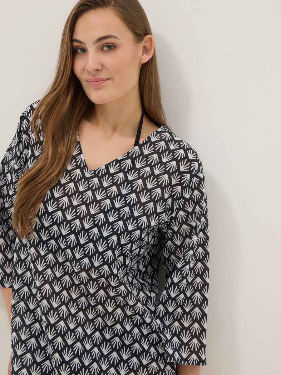 Multicolour pure cotton regular-fit beach cover-up with V-neck_0