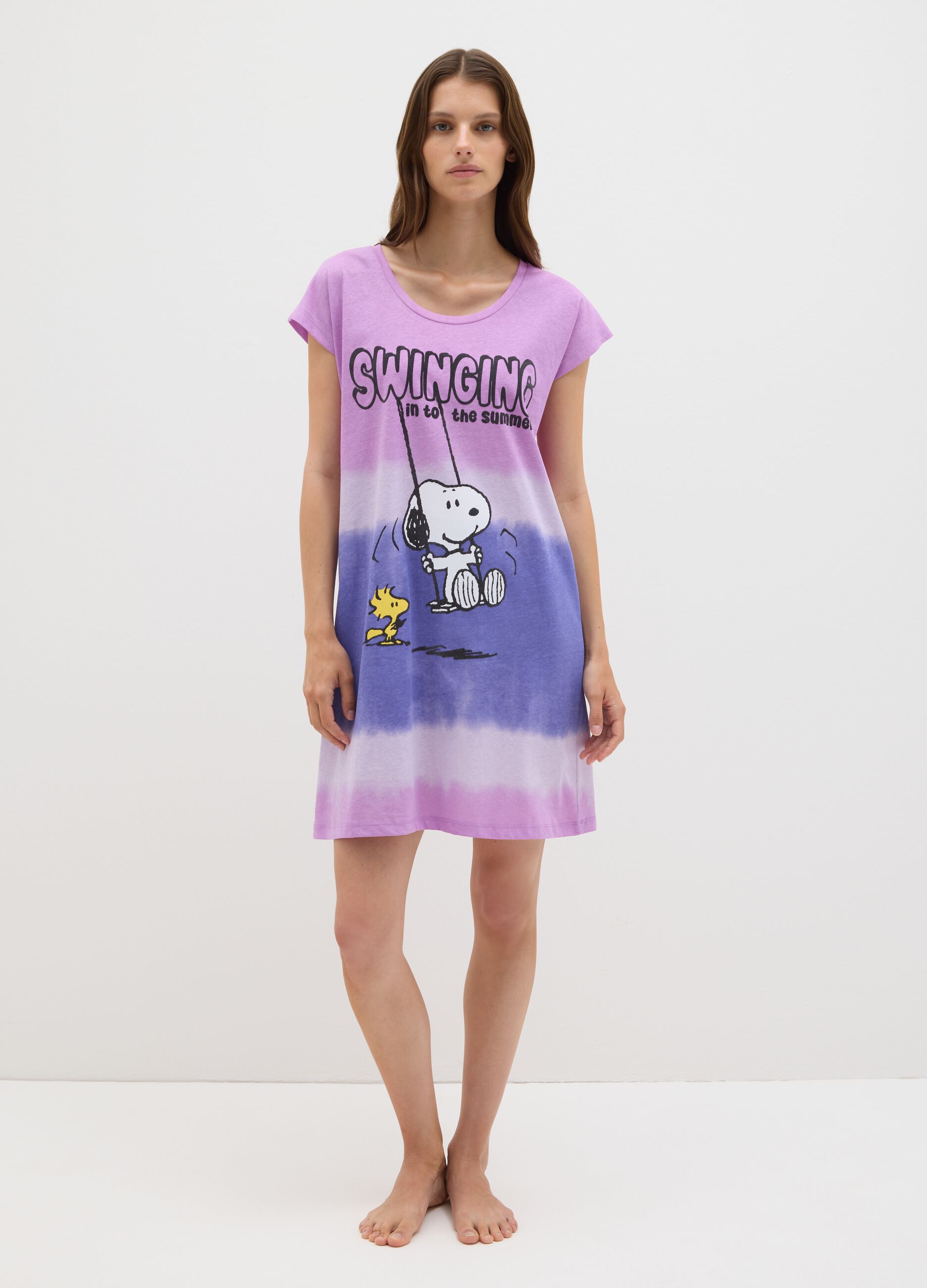 Camicia da notte da donna in puro cotone multicolor con stampa