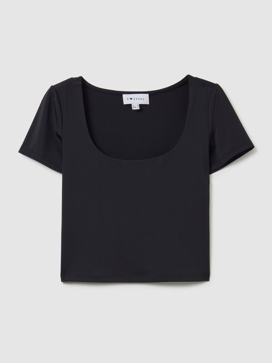Black cropped top with deep neckline_0