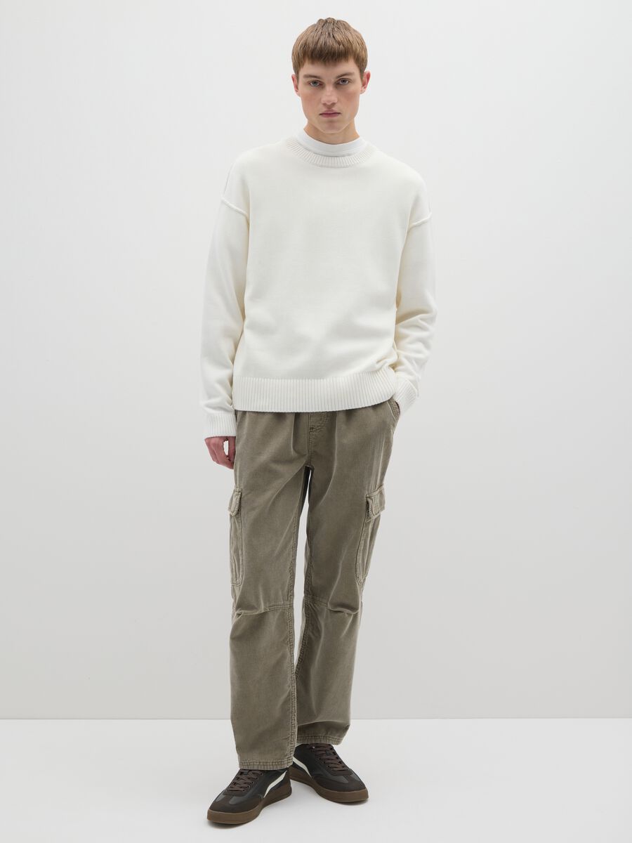 Pantaloni cargo in puro cotone beige regular fit_0