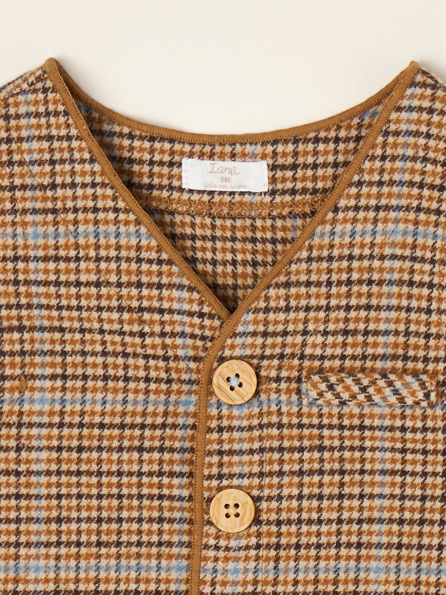 Brown checked cotton-blend crew-neck gilet_1