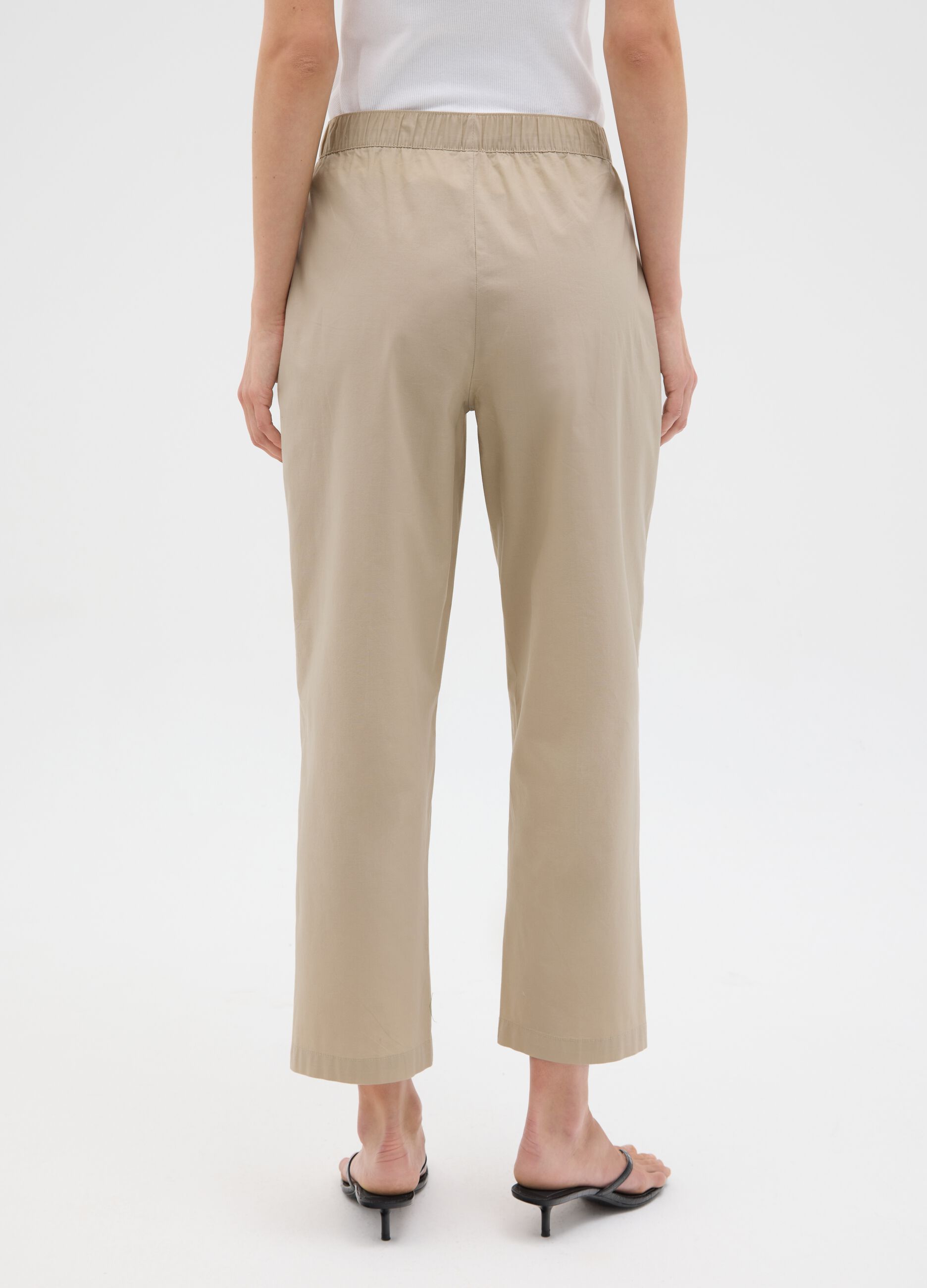 Pantaloni da donna in cotone elasticizzato beige regular fit