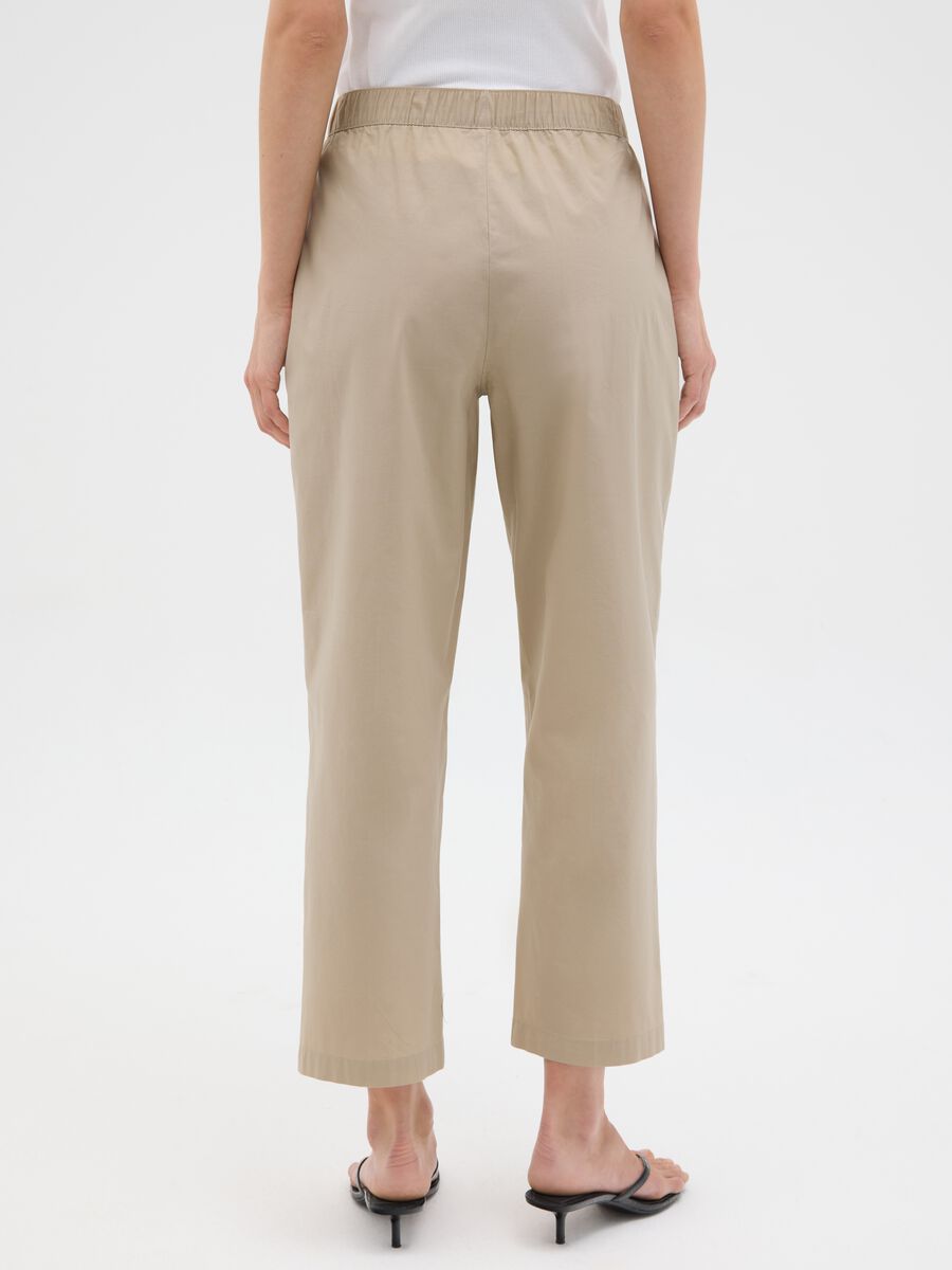 Women's beige stretch cotton trousers regular fit_3