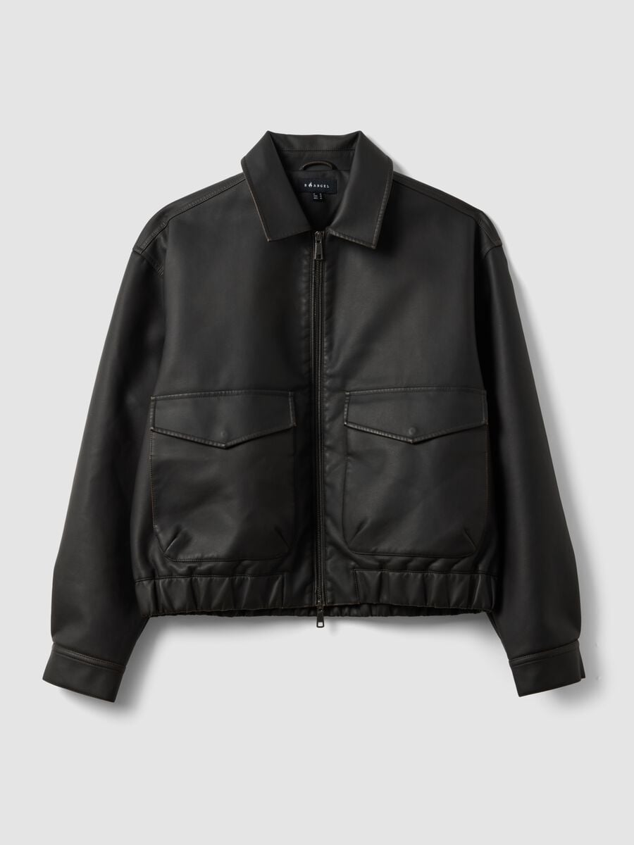 Black cropped jacket with zip and flap pockets, oversized fit_4