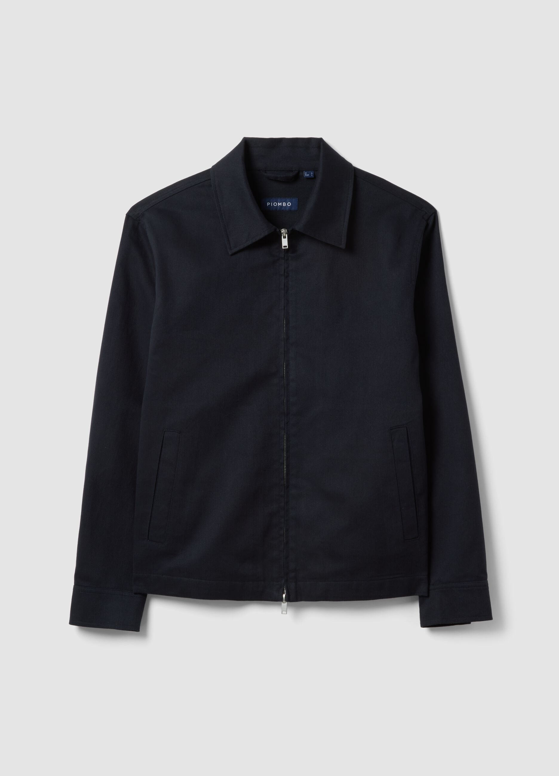 Blue regular fit cotton-linen blend jacket with zip