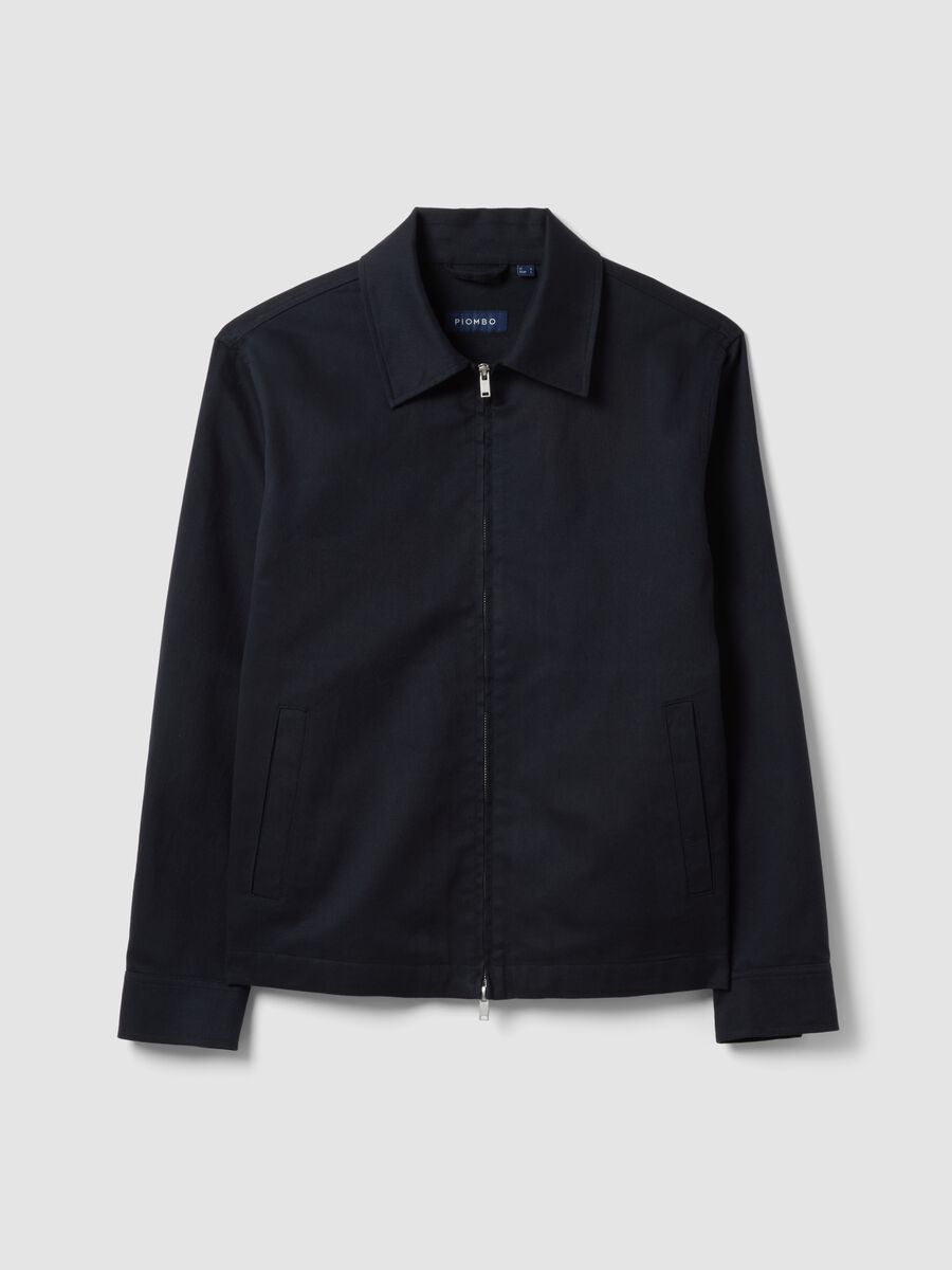 Giubbotto in misto cotone e lino blu regular fit con zip_0