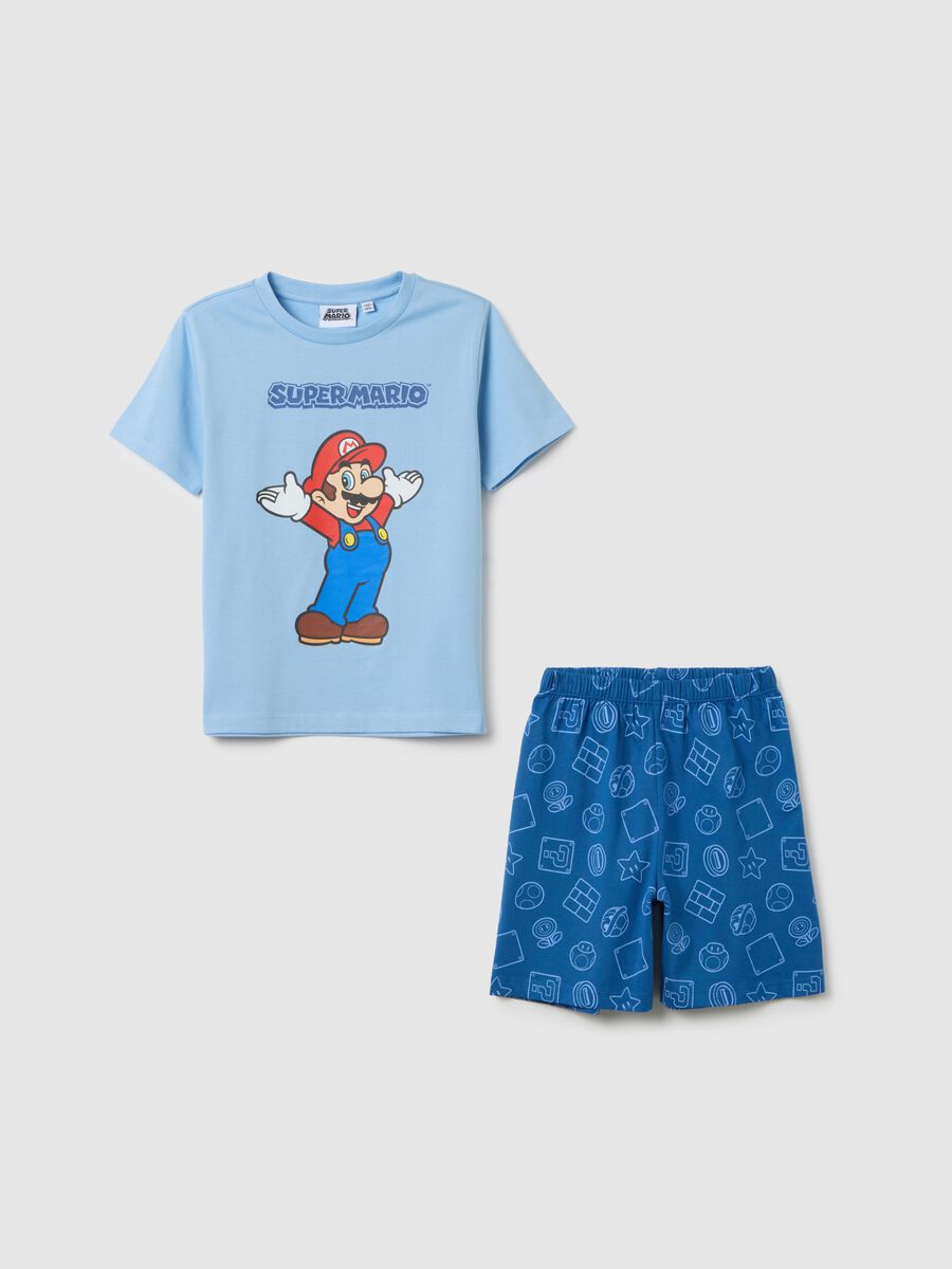 Children's multicolor cotton T-shirt and shorts set regular fit featuring Super Mario print_0