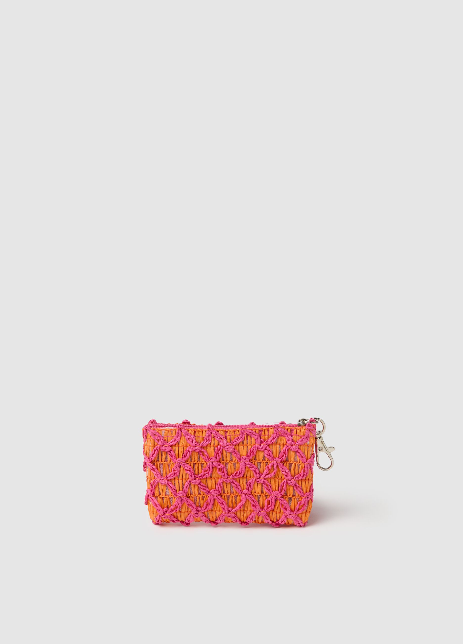 Mini pouch in fuchsia and orange raffia