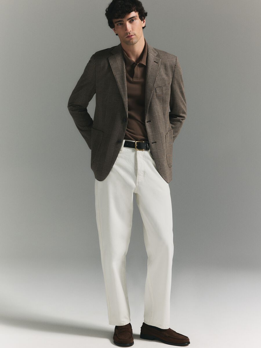 Regular fit brown checked blazer with buttons_0