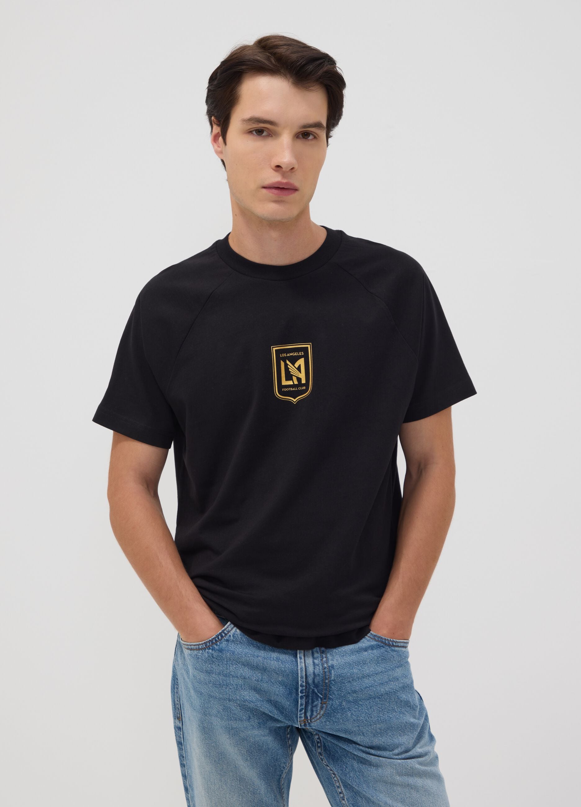 Black pure cotton T-shirt with Los Angeles FC print