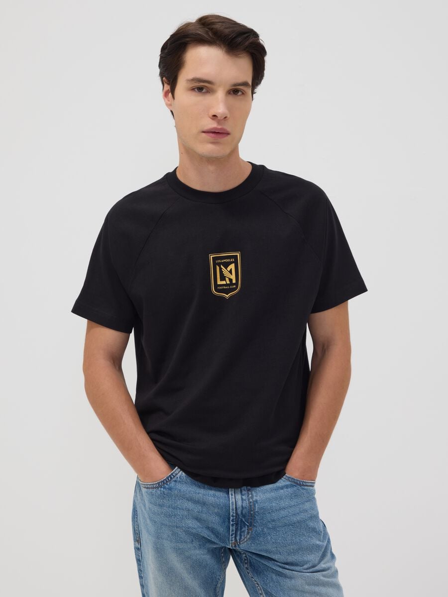 Black pure cotton T-shirt with Los Angeles FC print_1