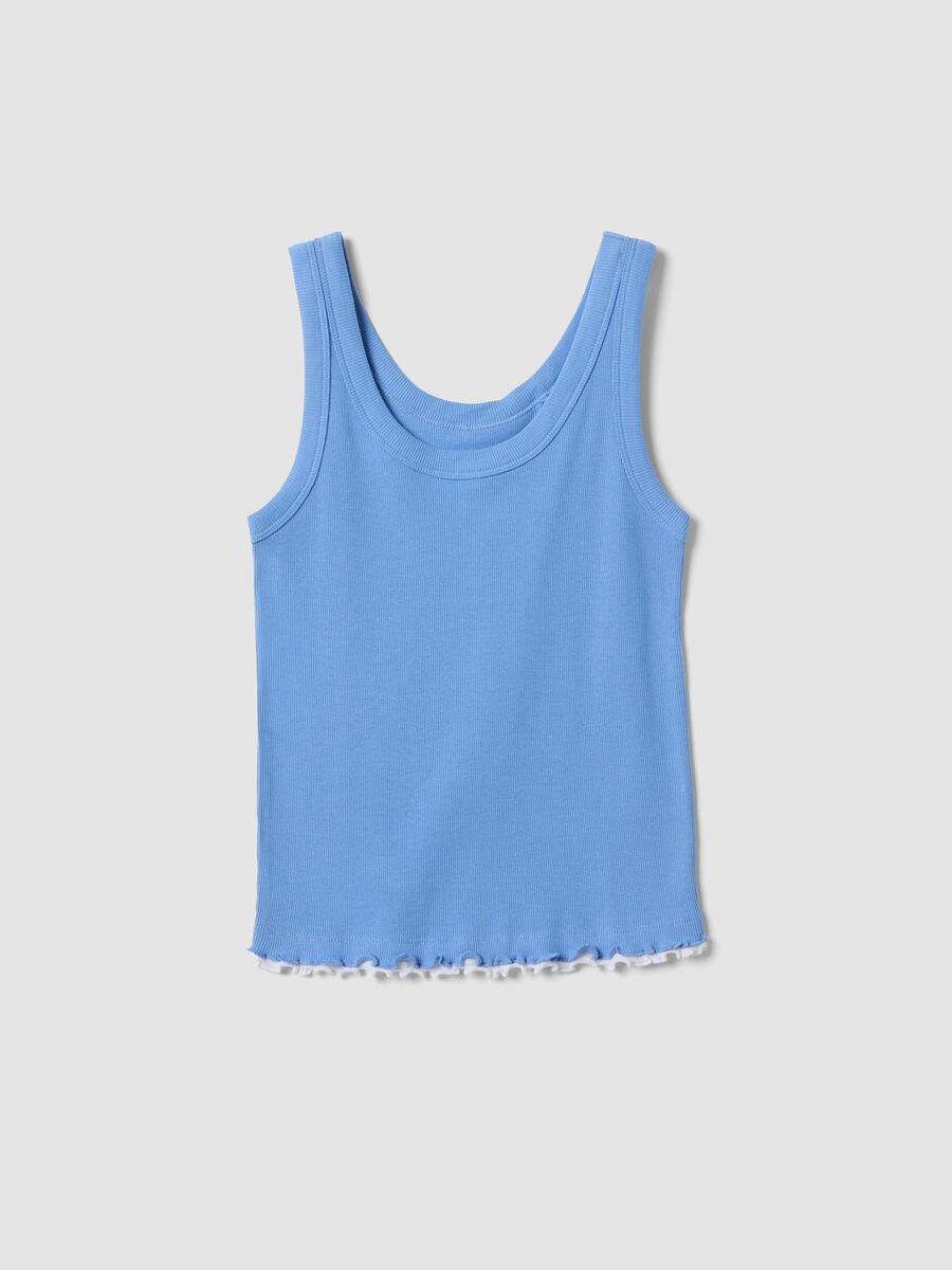Tank top azzurro in puro cotone a costine regular fit_0