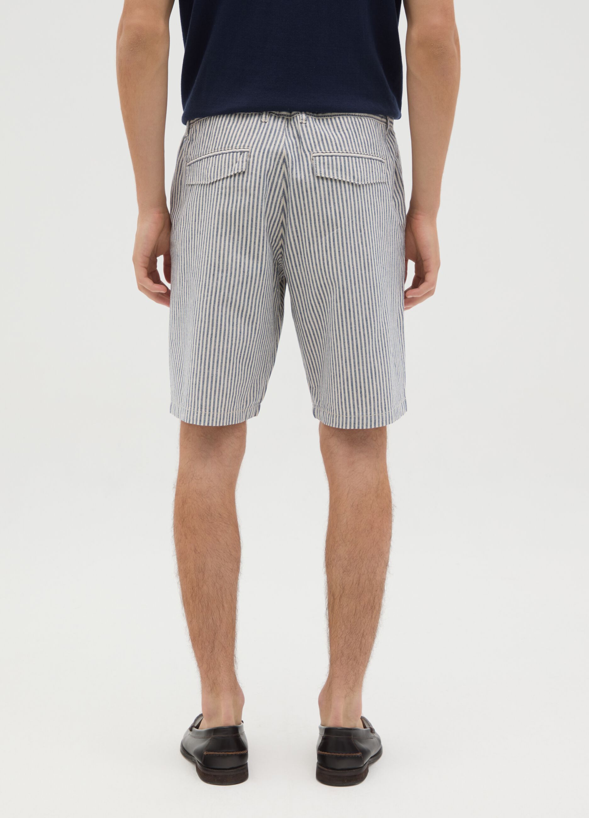 Men's multicolour cotton and linen regular fit shorts with drawstring