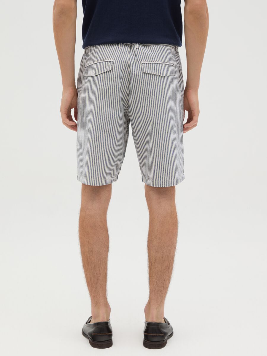 Men's’ regular-fit multicoloured Bermuda shorts in cotton and linen blend with drawstring_3