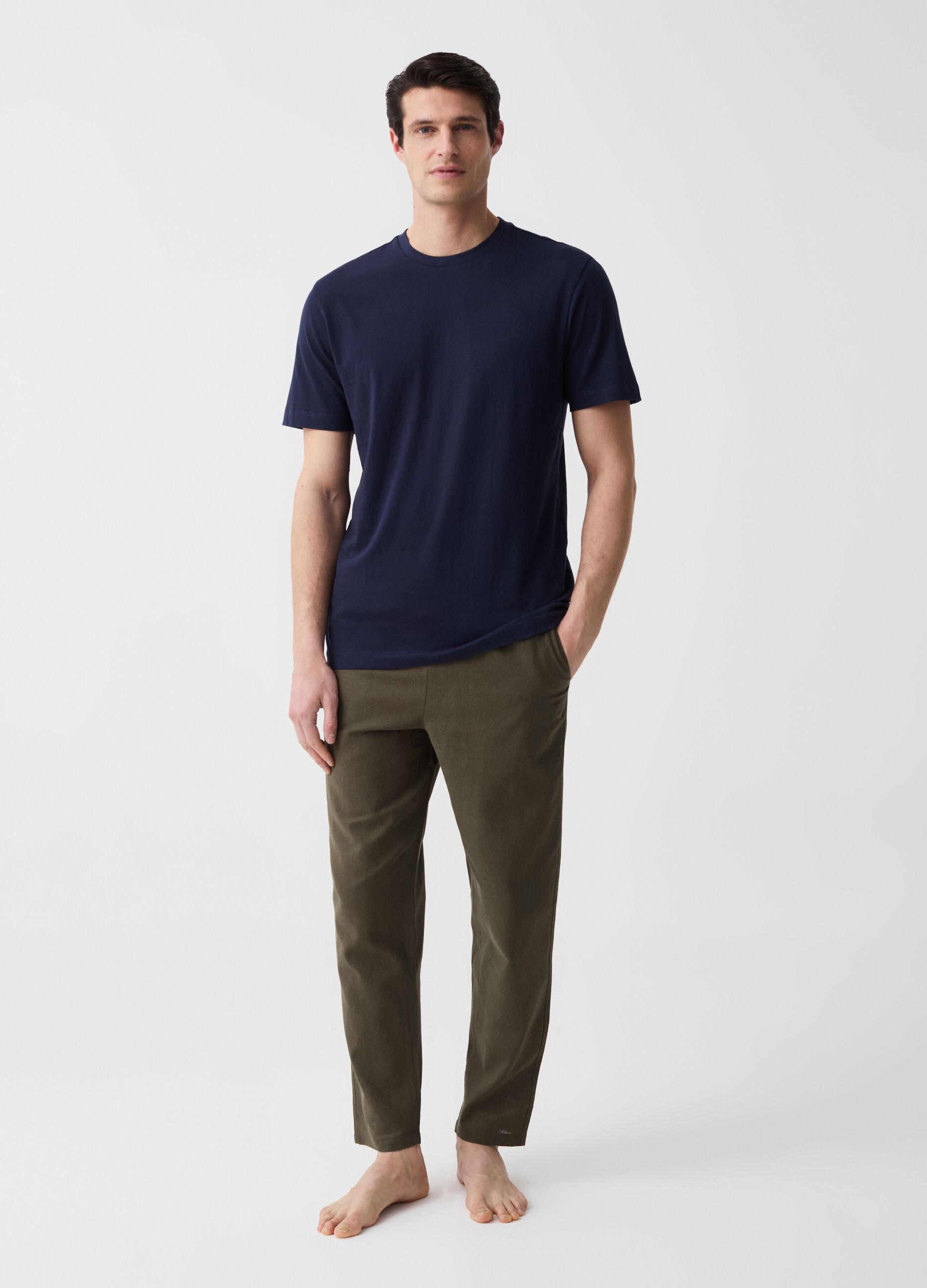 Long pyjama trousers in linen and cotton