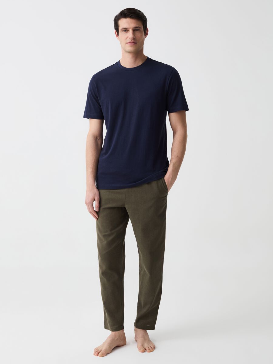 Long pyjama trousers in linen and cotton_0
