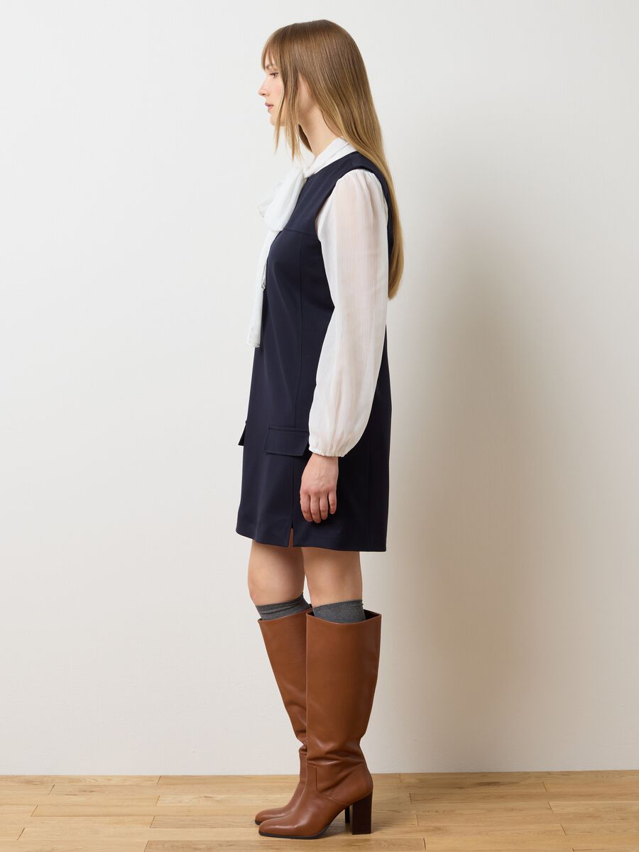 Vestito blu con fiocco con zip_1
