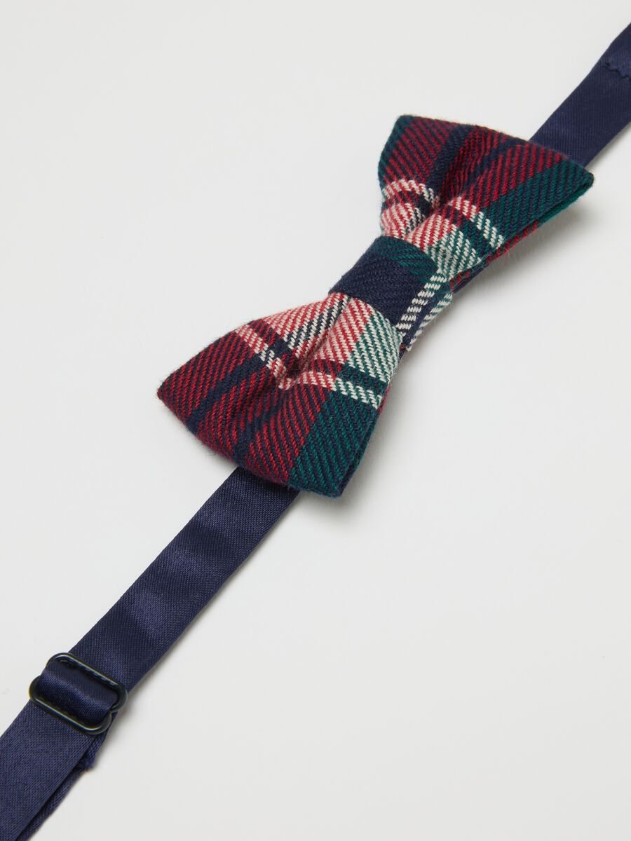 Adjustable kids multicolour checkered bow tie in pure cotton_1