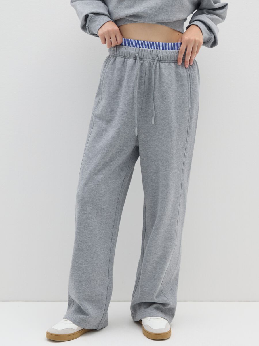 Grey Cotton Mix Wide Leg Jogger_1