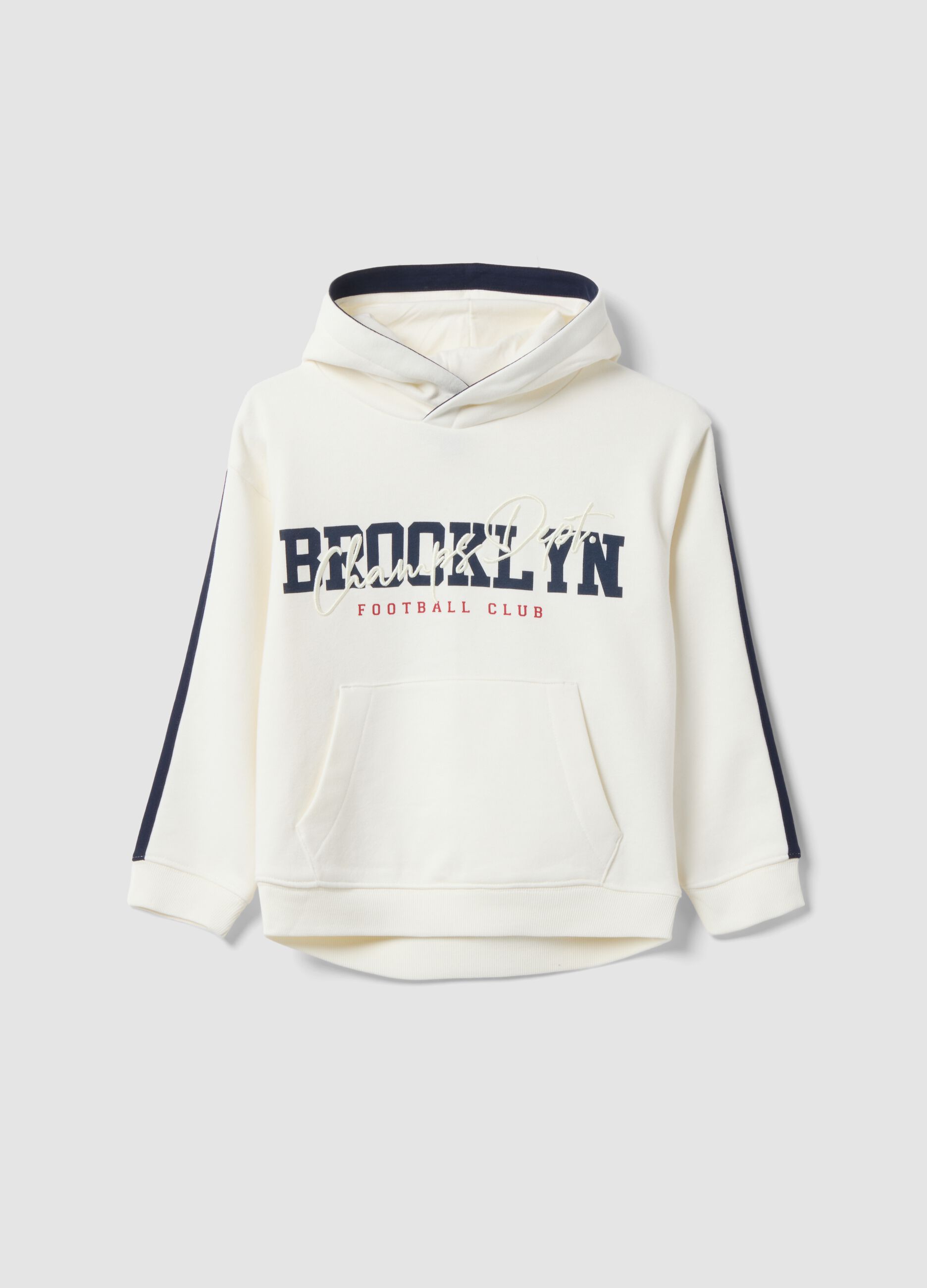 White cotton-blend hooded sweatshirt with Brooklyn print for boys