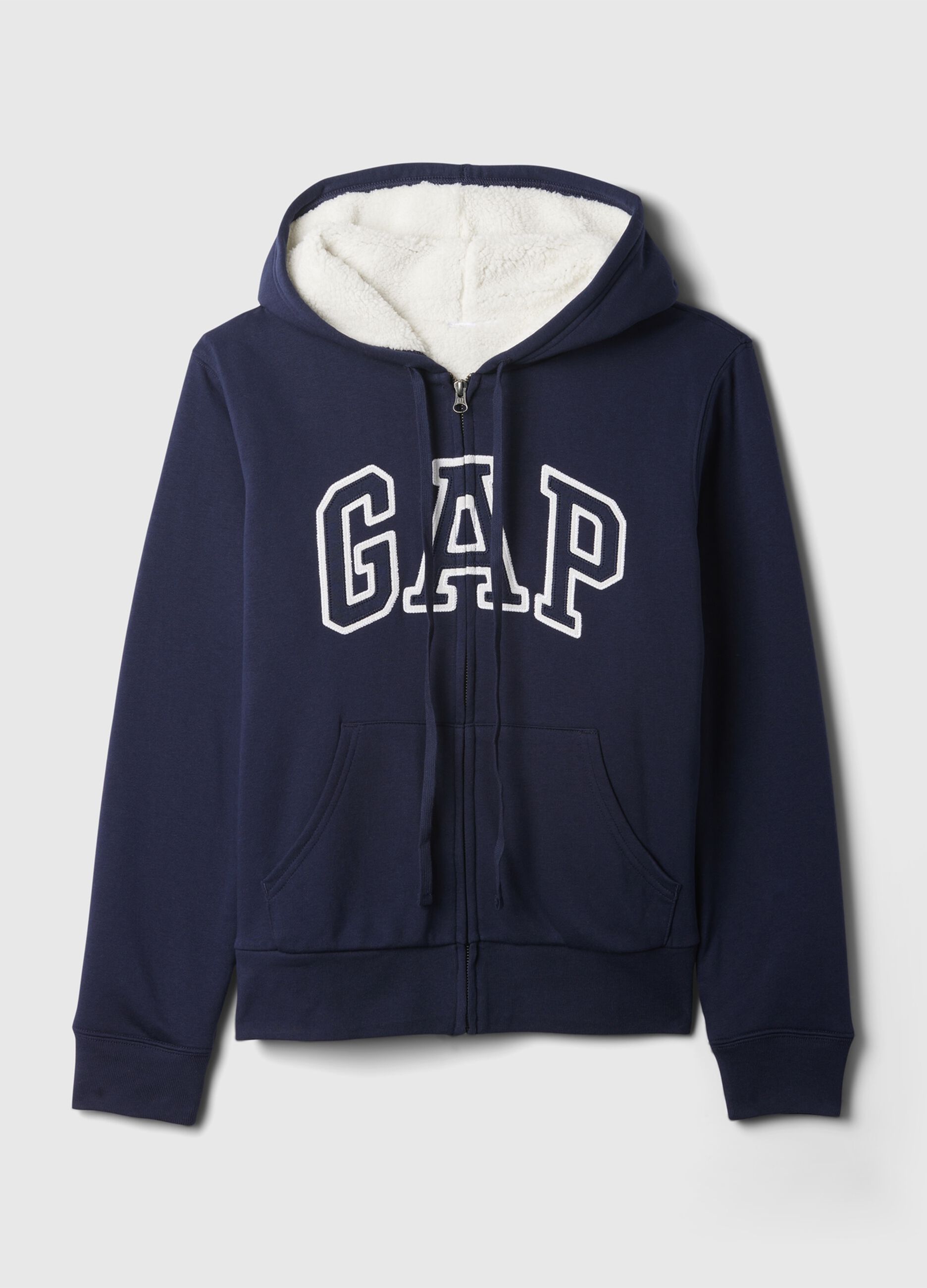 Full-zip sweatshirt with sherpa lining and logo embroidery